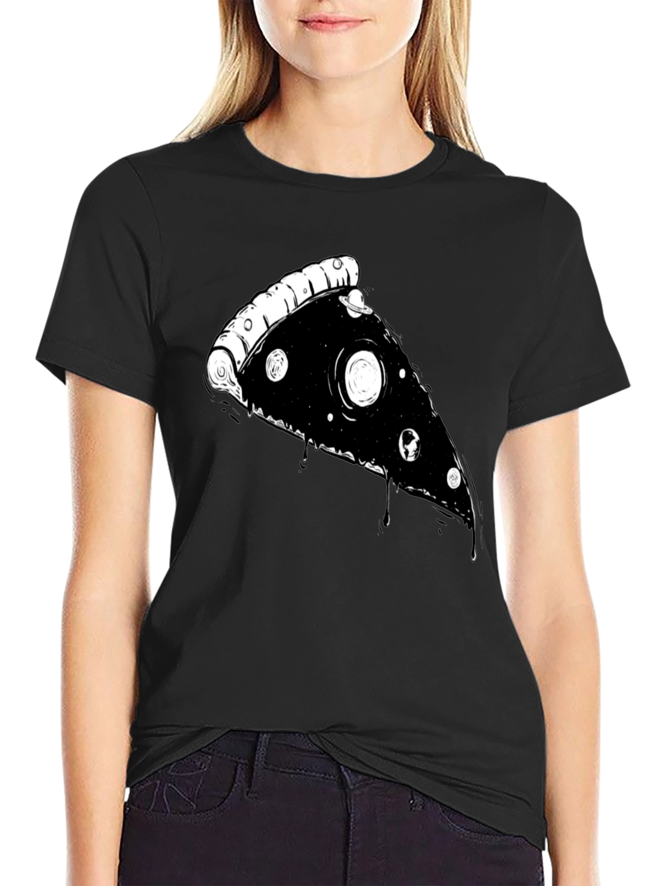 Galaxy Pizza Slice Graphic Tee - Black