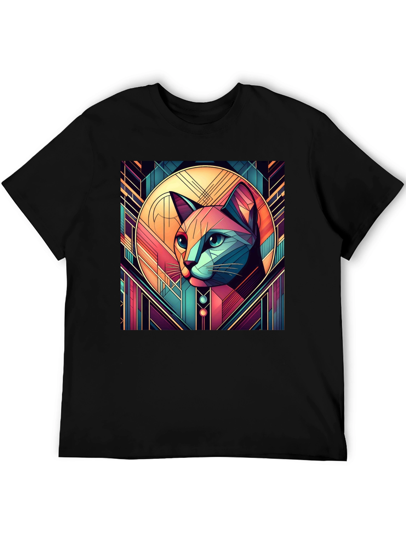 Geometric Cat Art Graphic Tee