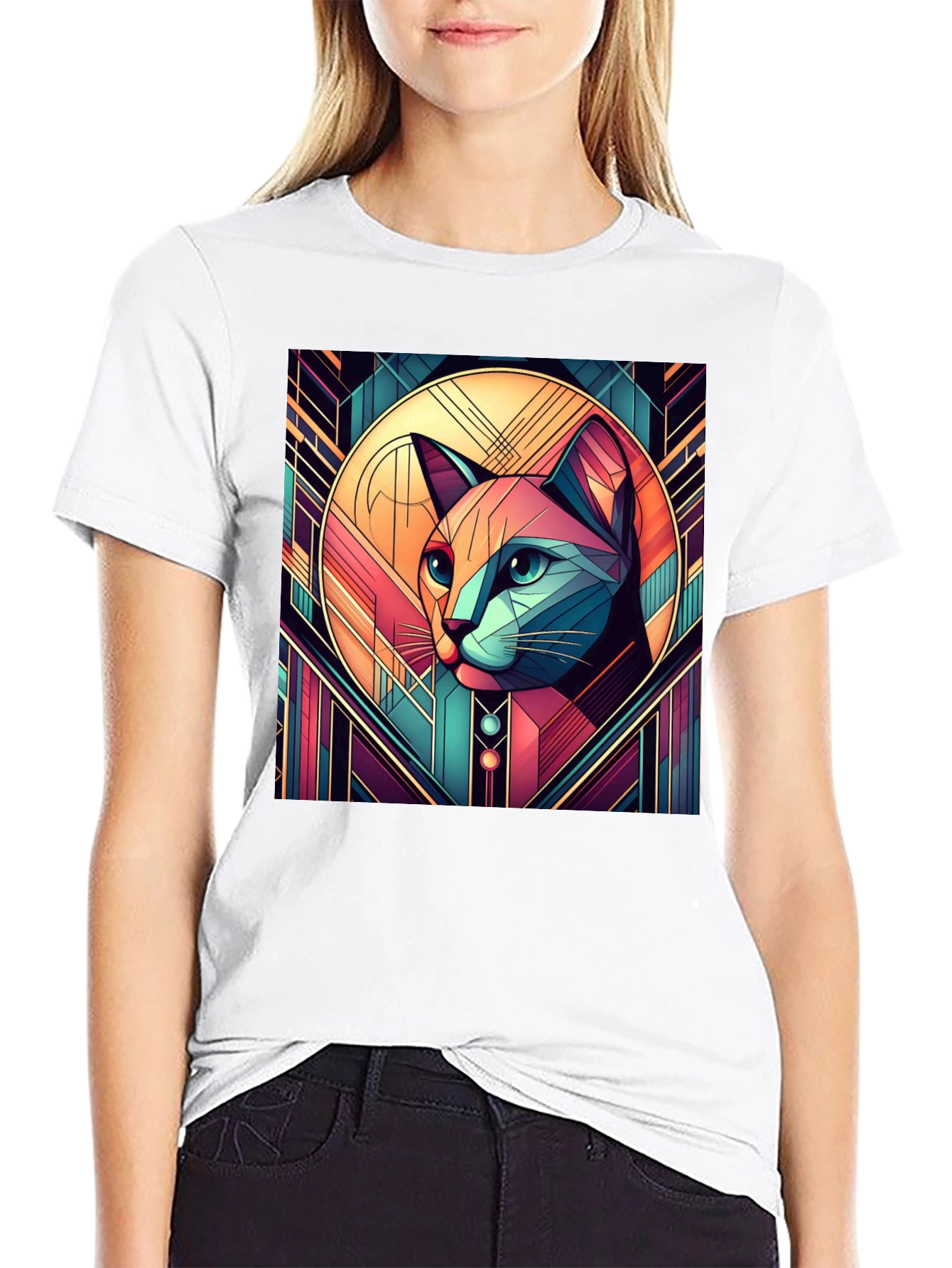 Geometric Cat Art Graphic Tee