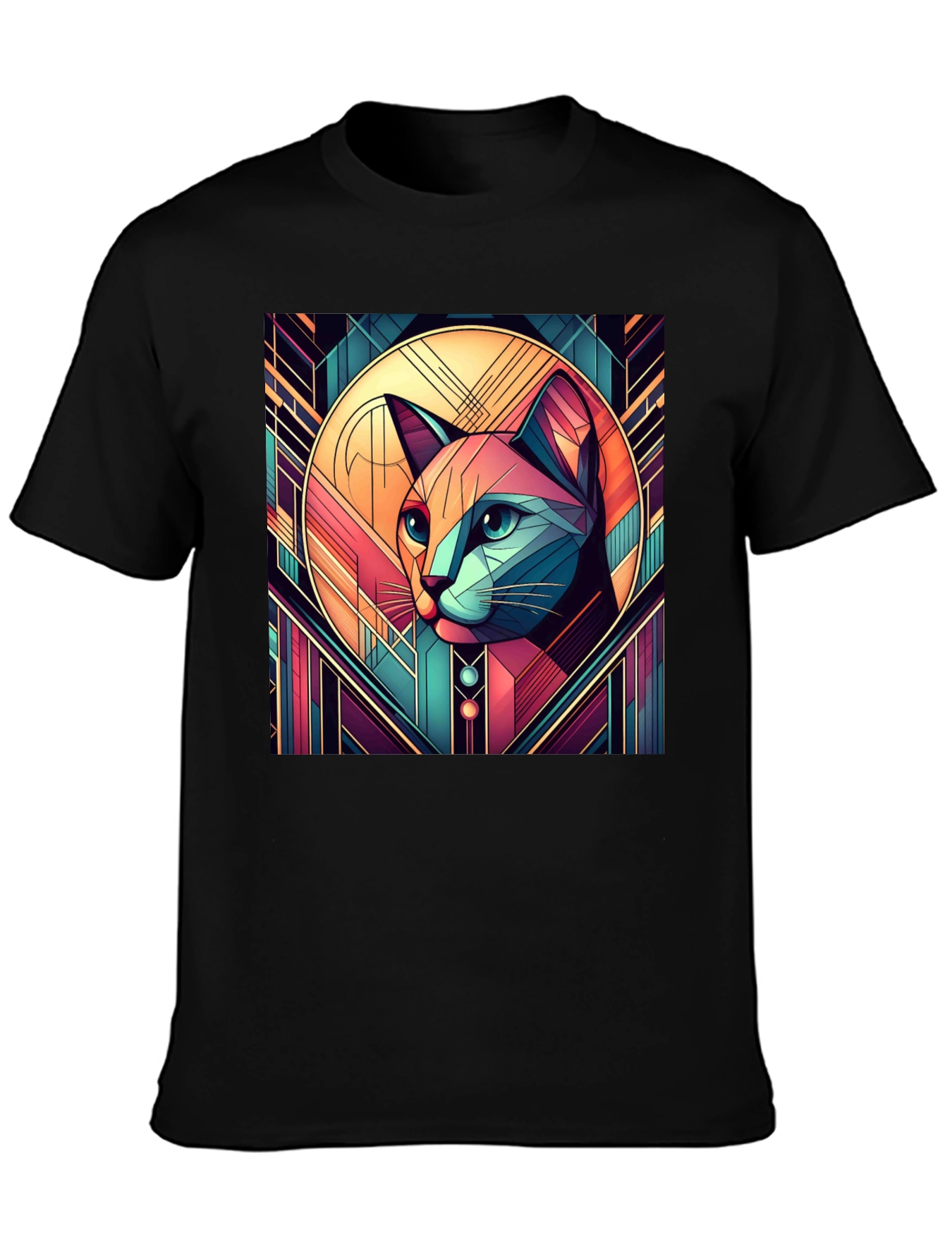 Geometric Cat Art Graphic Tee