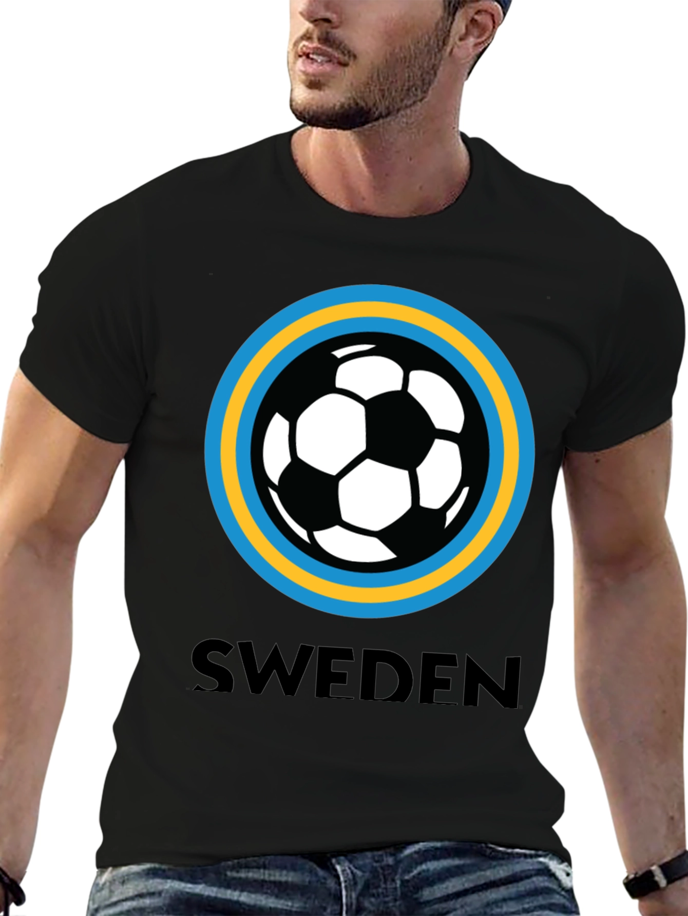 Sweden Soccer T-Shirt - Black Graphic Tee