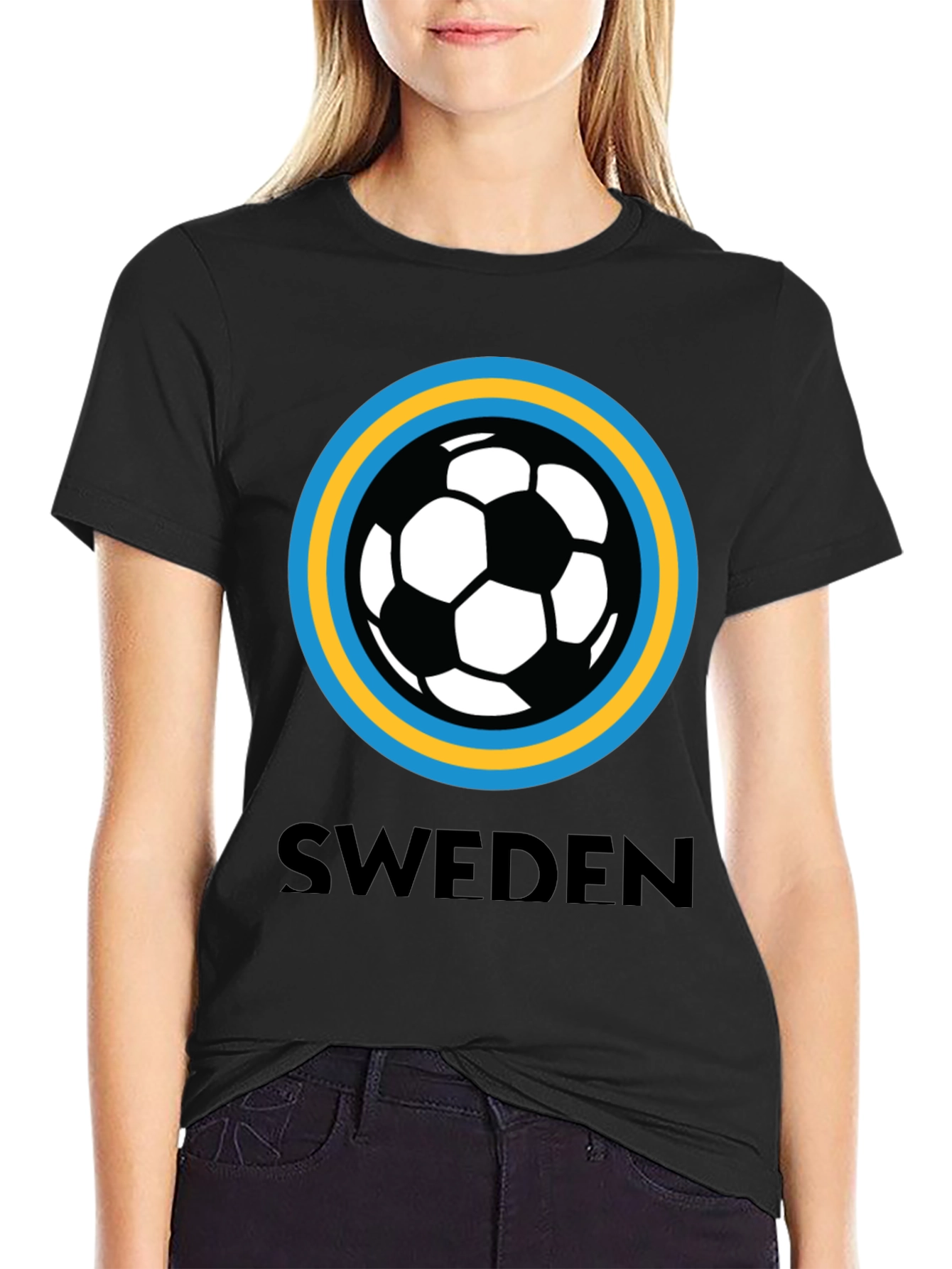 Sweden Soccer T-Shirt - Black Graphic Tee
