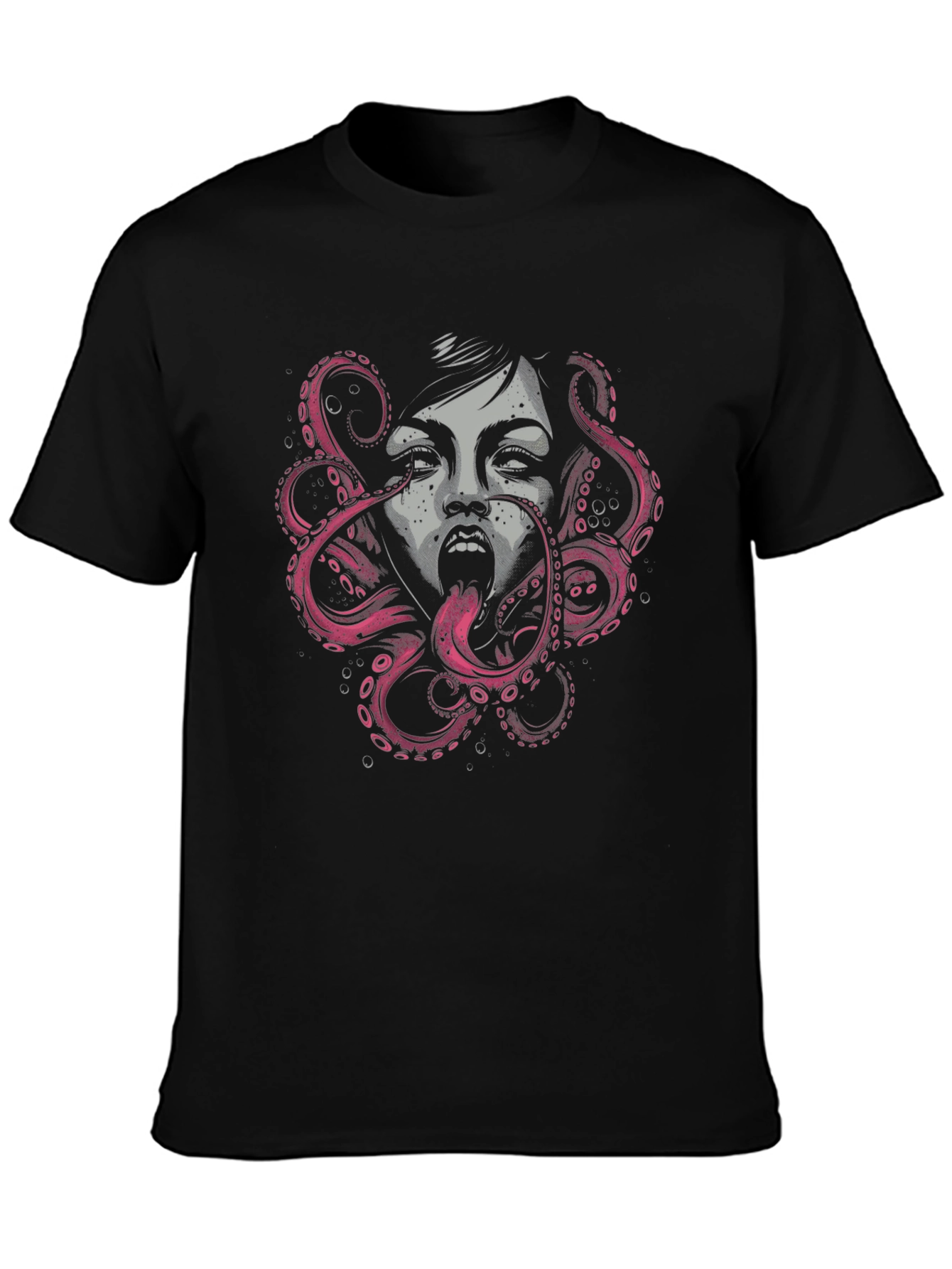 Octopus Woman Graphic Black T-Shirt