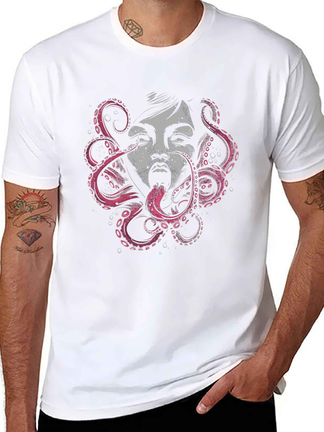 Octopus Woman Graphic Black T-Shirt
