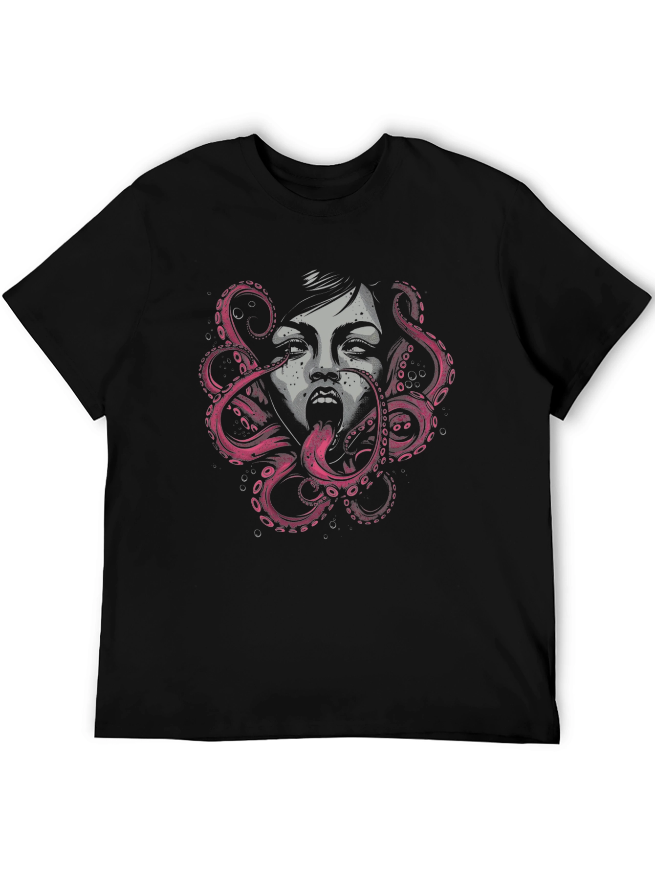 Octopus Woman Graphic Black T-Shirt