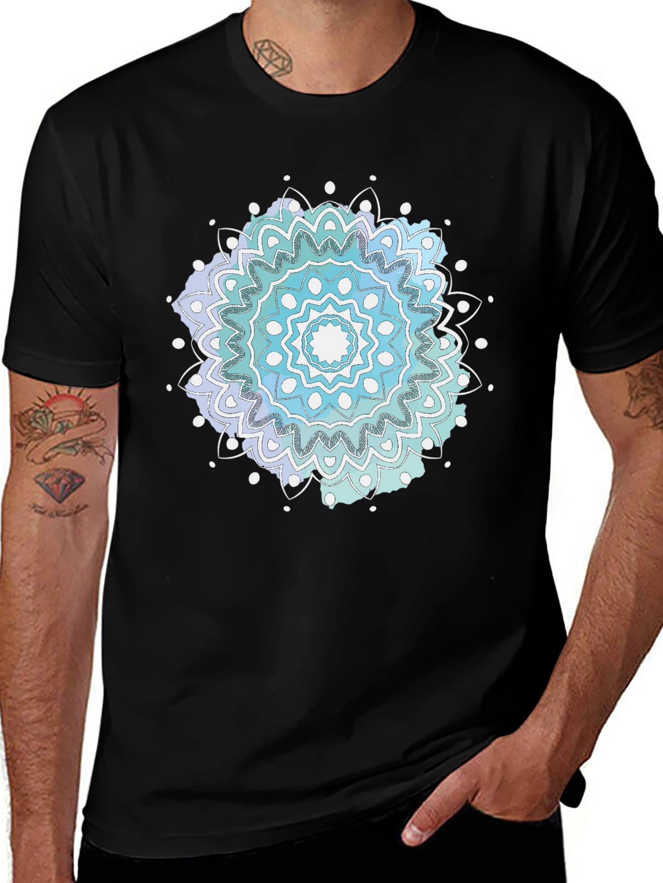 Mens Black Mandala Graphic Tee