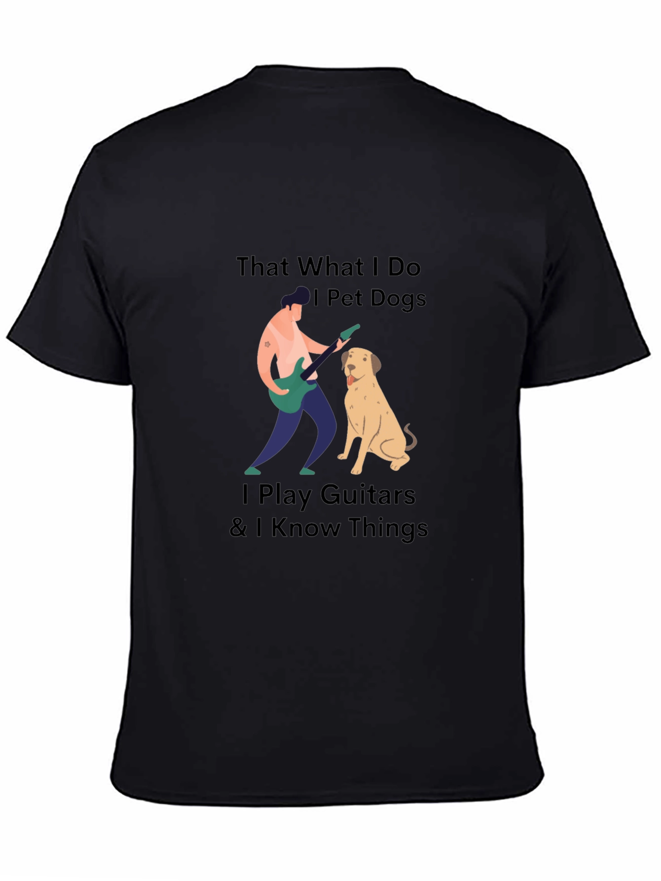 Mens Black T-Shirt - Dogs Guitars & Knowledge