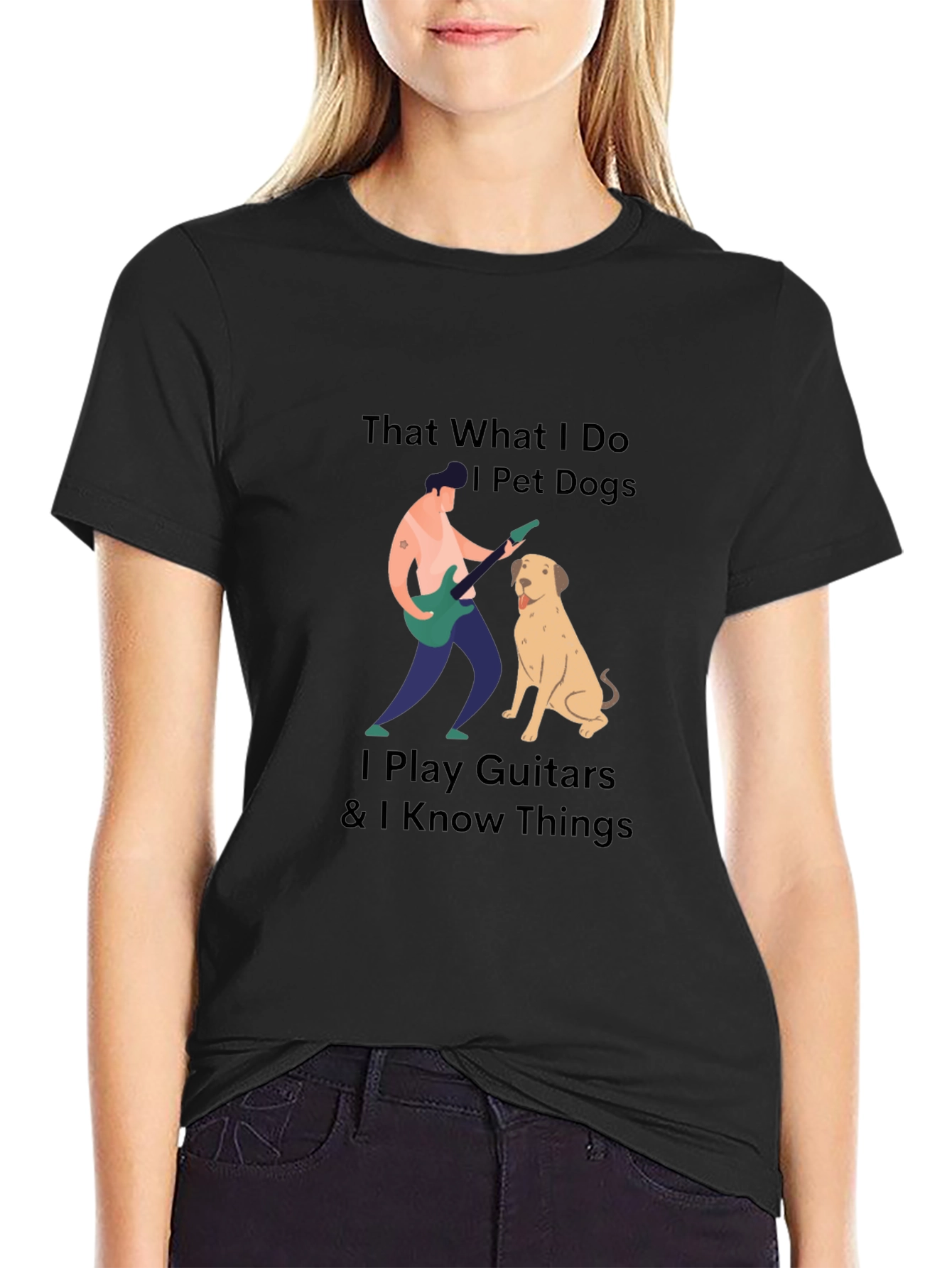 Mens Black T-Shirt - Dogs Guitars & Knowledge