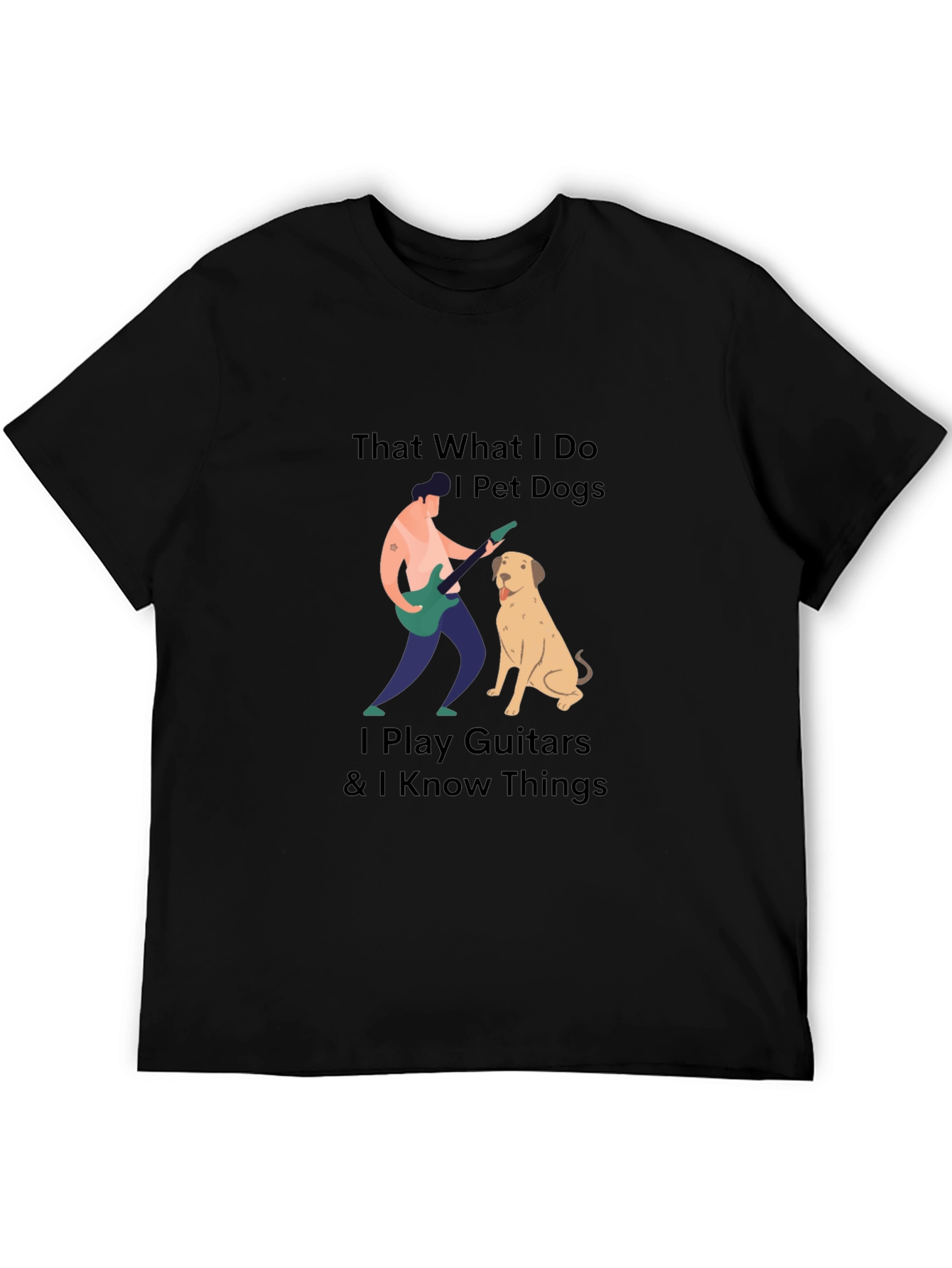 Mens Black T-Shirt - Dogs Guitars & Knowledge