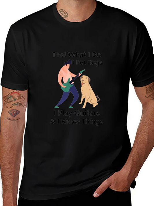 Mens Black T-Shirt - Dogs Guitars & Knowledge