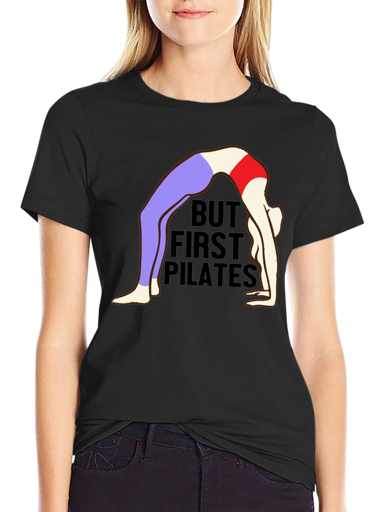 But First Pilates Black Graphic T-Shirt
