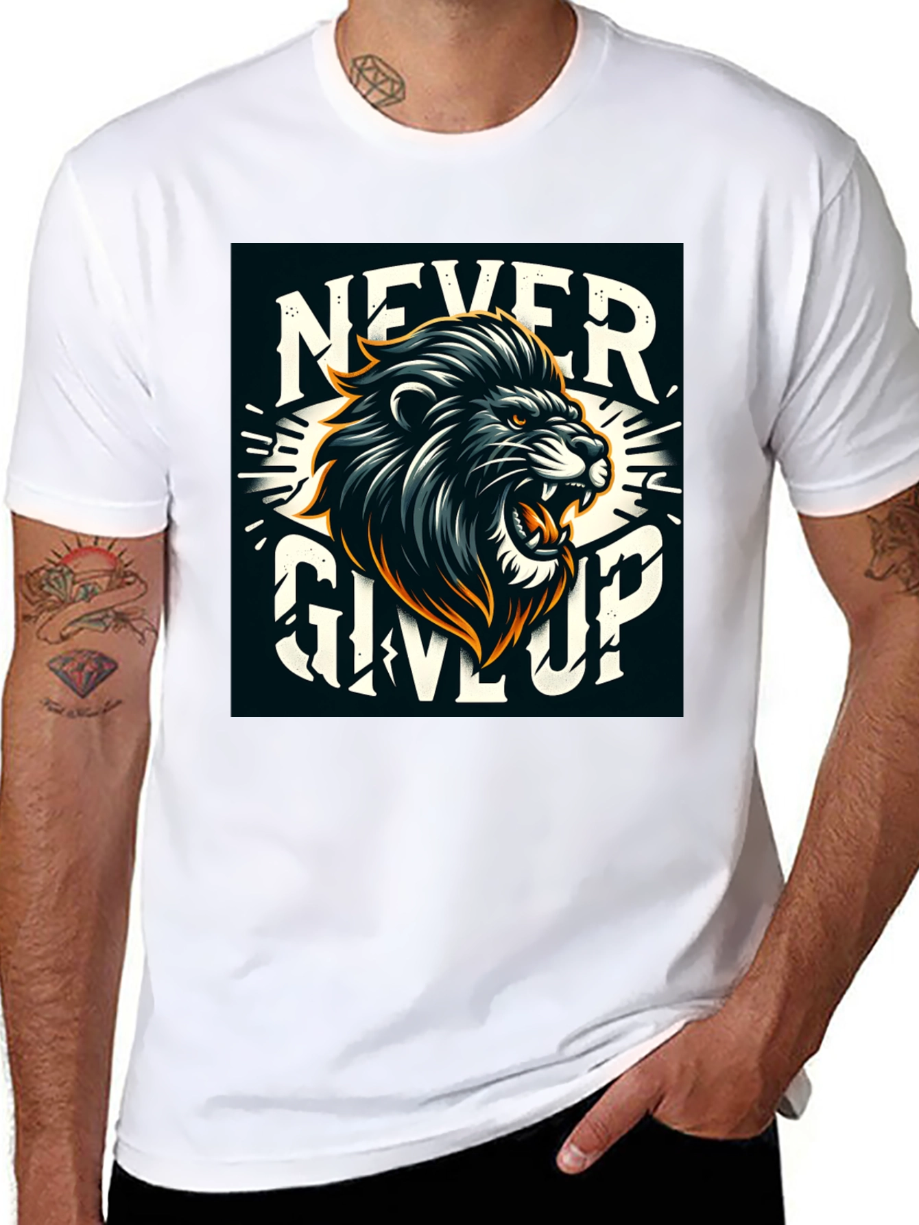 Lion Never Give Up Graphic Tee