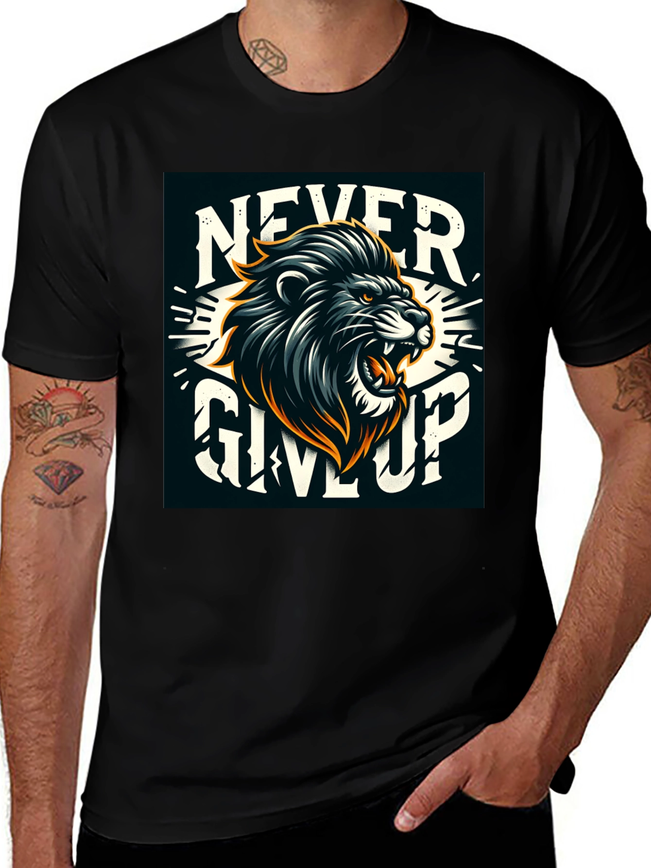 Lion Never Give Up Graphic Tee