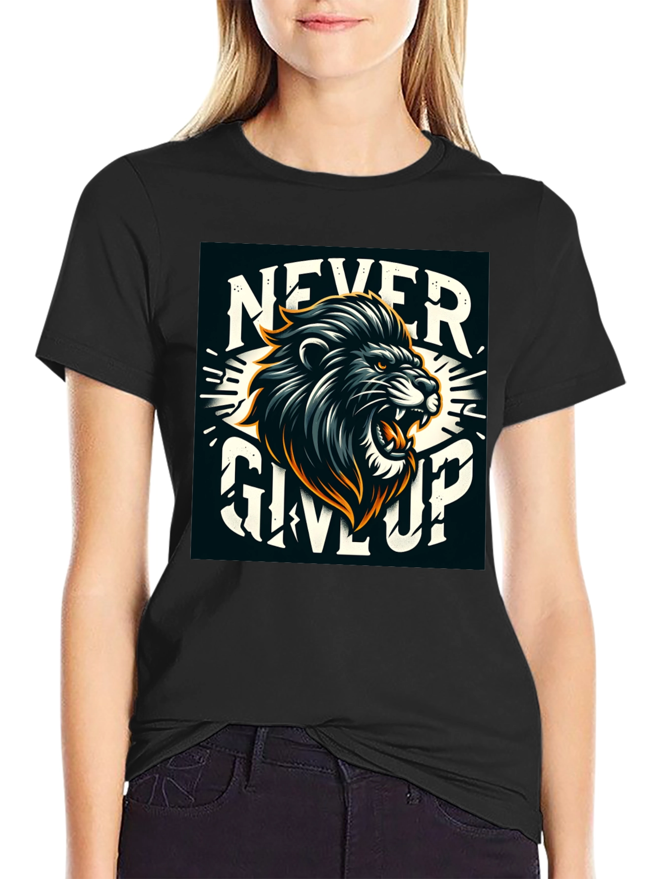 Lion Never Give Up Graphic Tee
