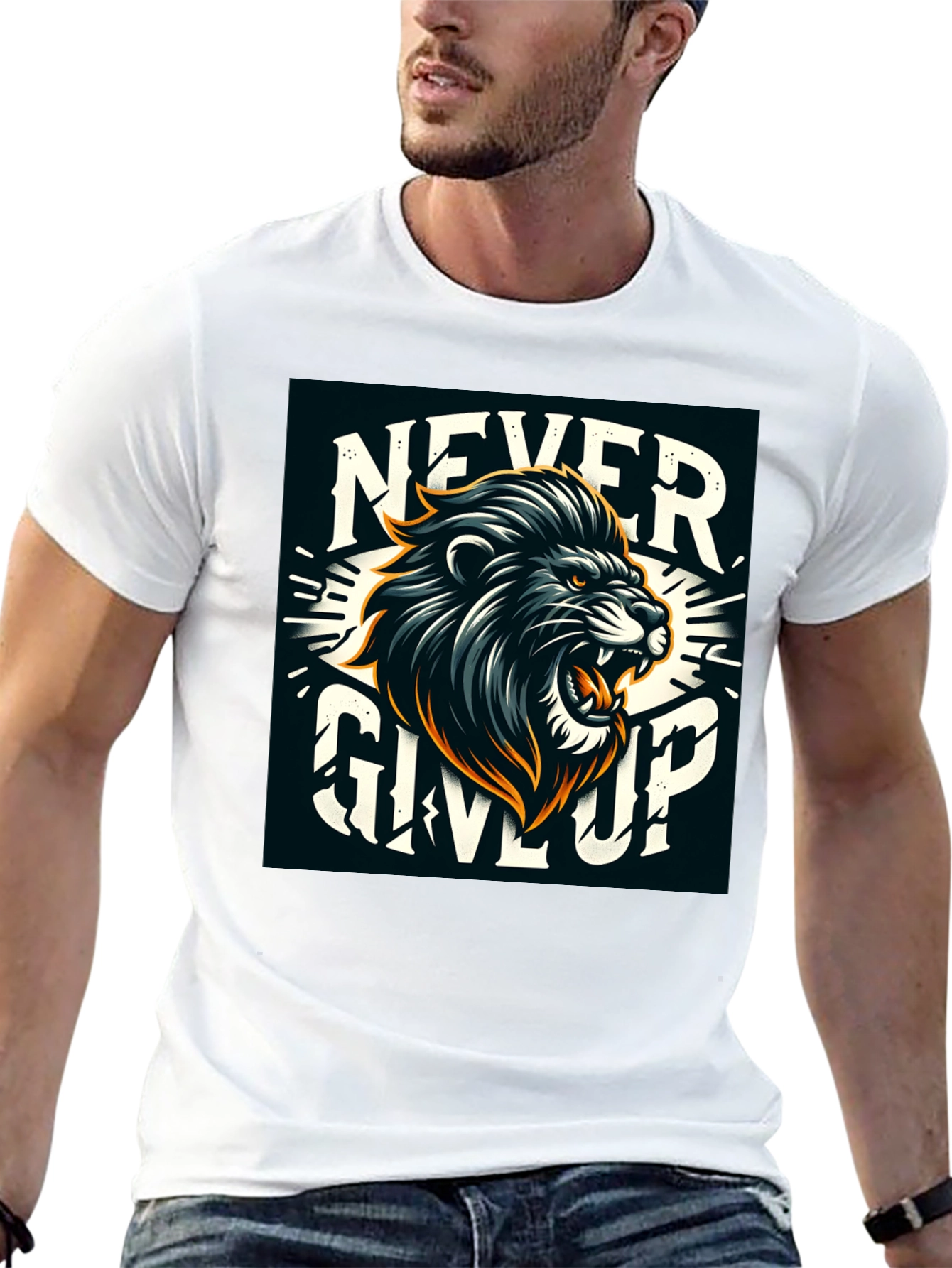 Lion Never Give Up Graphic Tee