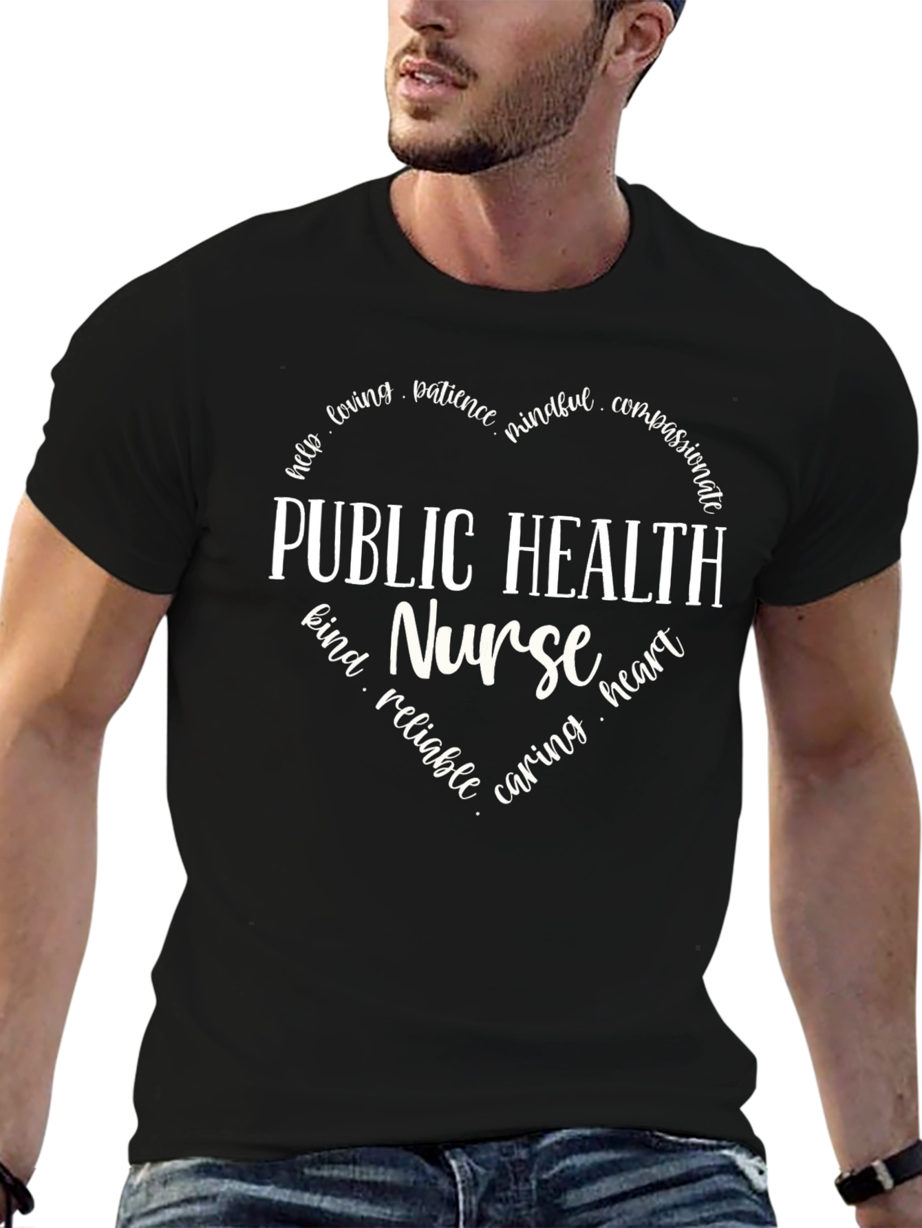 Public Health Nurse Heart Graphic Tee - Black