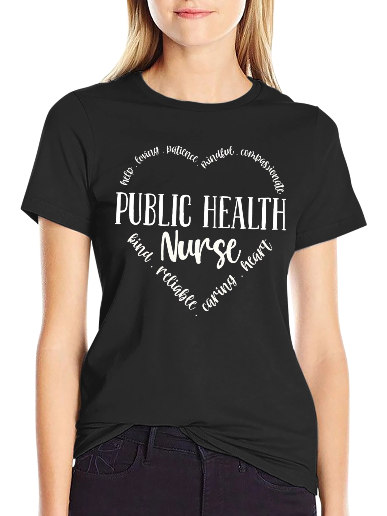 Public Health Nurse Heart Graphic Tee - Black