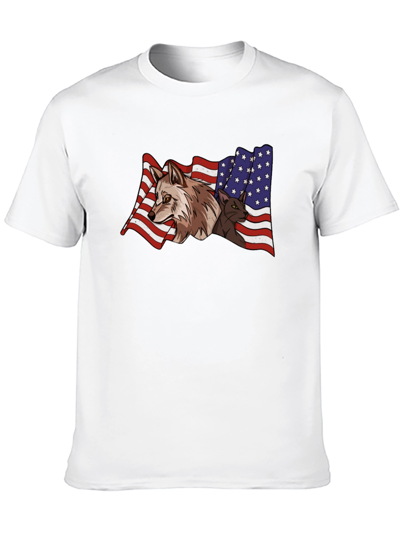 American Flag Wolf & Cat T-Shirt