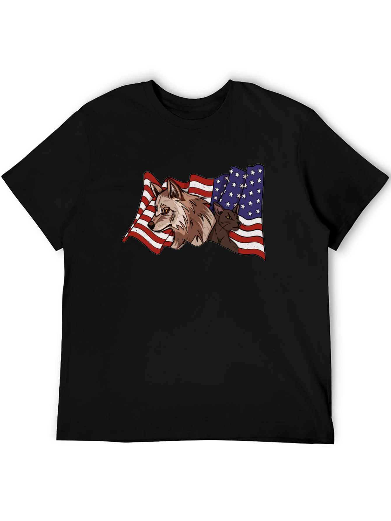 American Flag Wolf & Cat T-Shirt