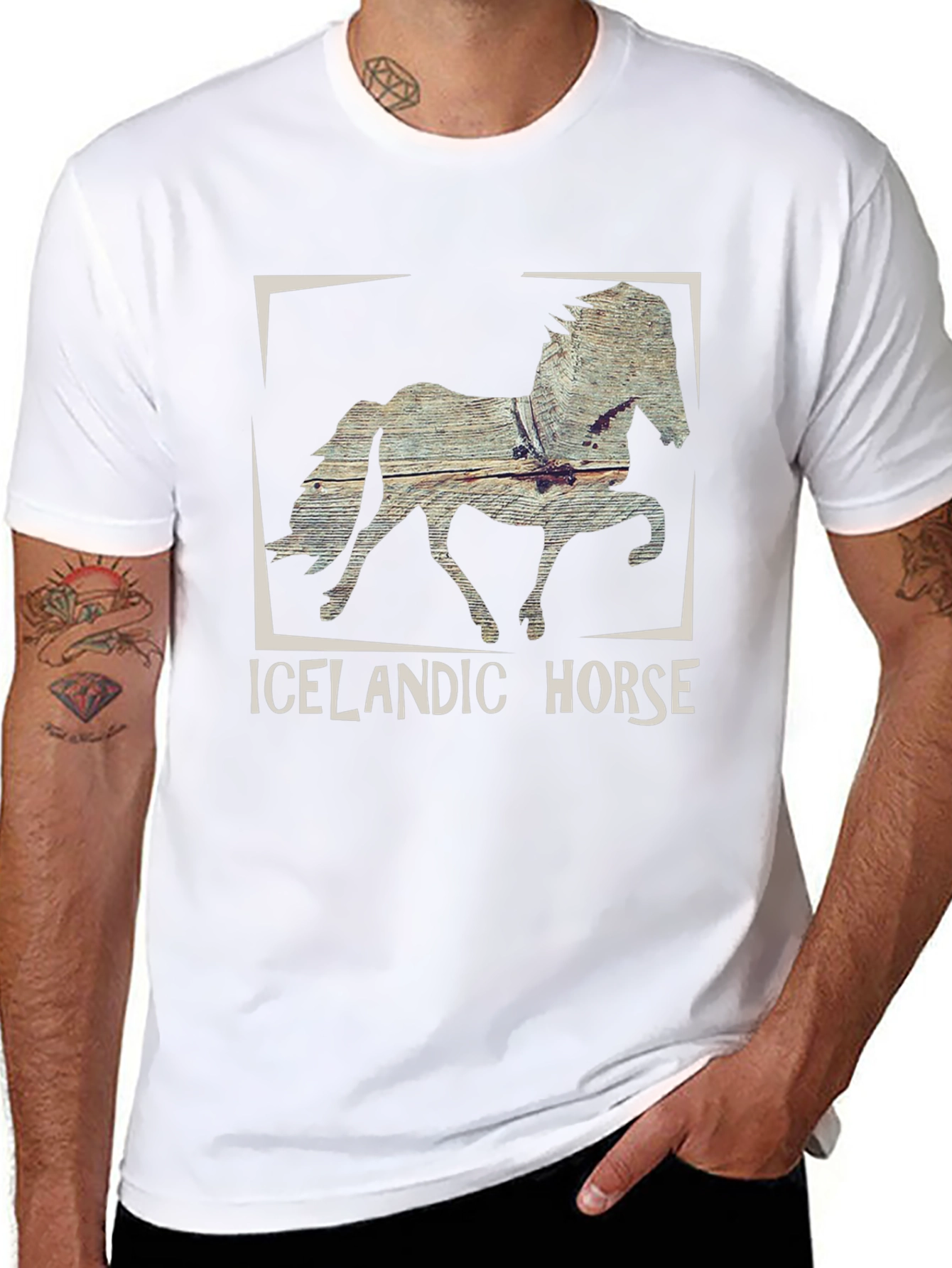 Icelandic Horse Graphic Tee - Black Cotton T-Shirt