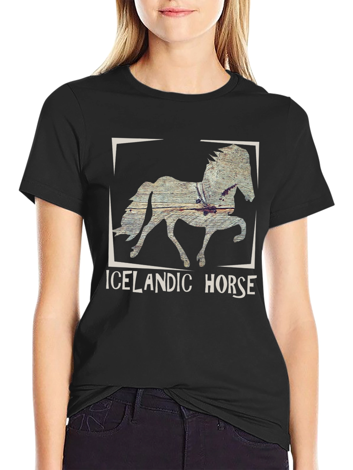 Icelandic Horse Graphic Tee - Black Cotton T-Shirt