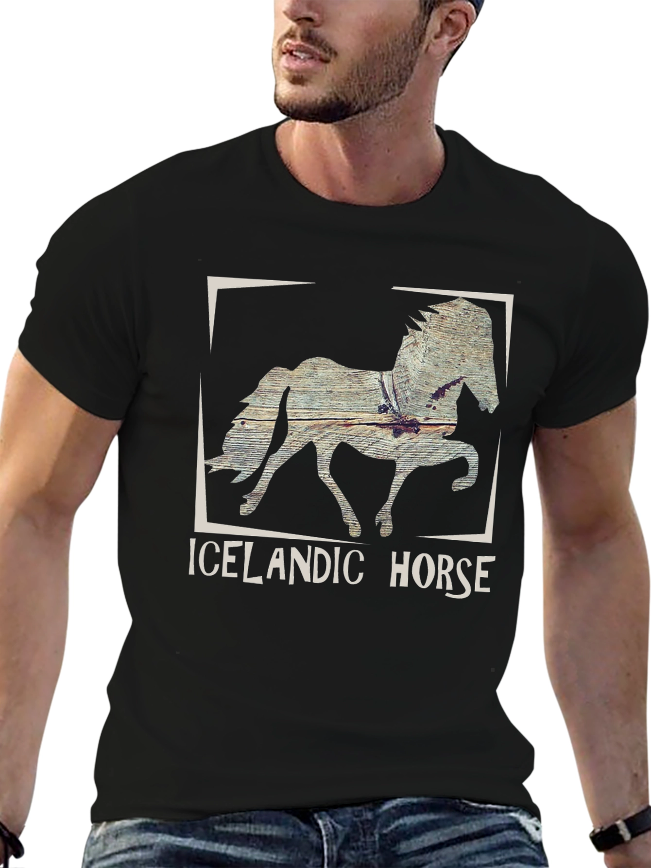 Icelandic Horse Graphic Tee - Black Cotton T-Shirt