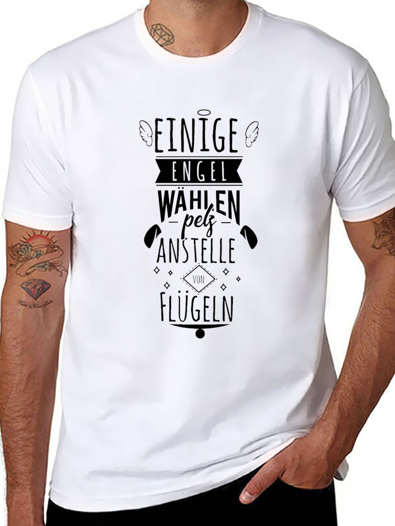 Unique Black Graphic T-Shirt: Some Angels Choose Fur