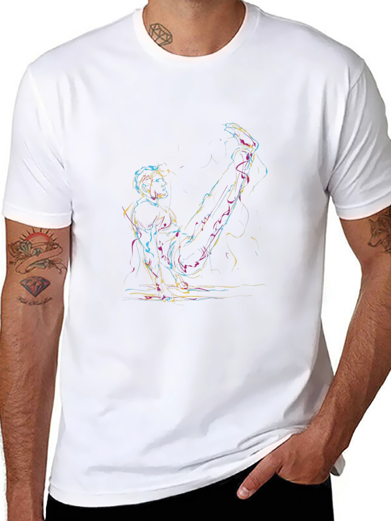 Abstract Athlete Graphic T-Shirt - Black