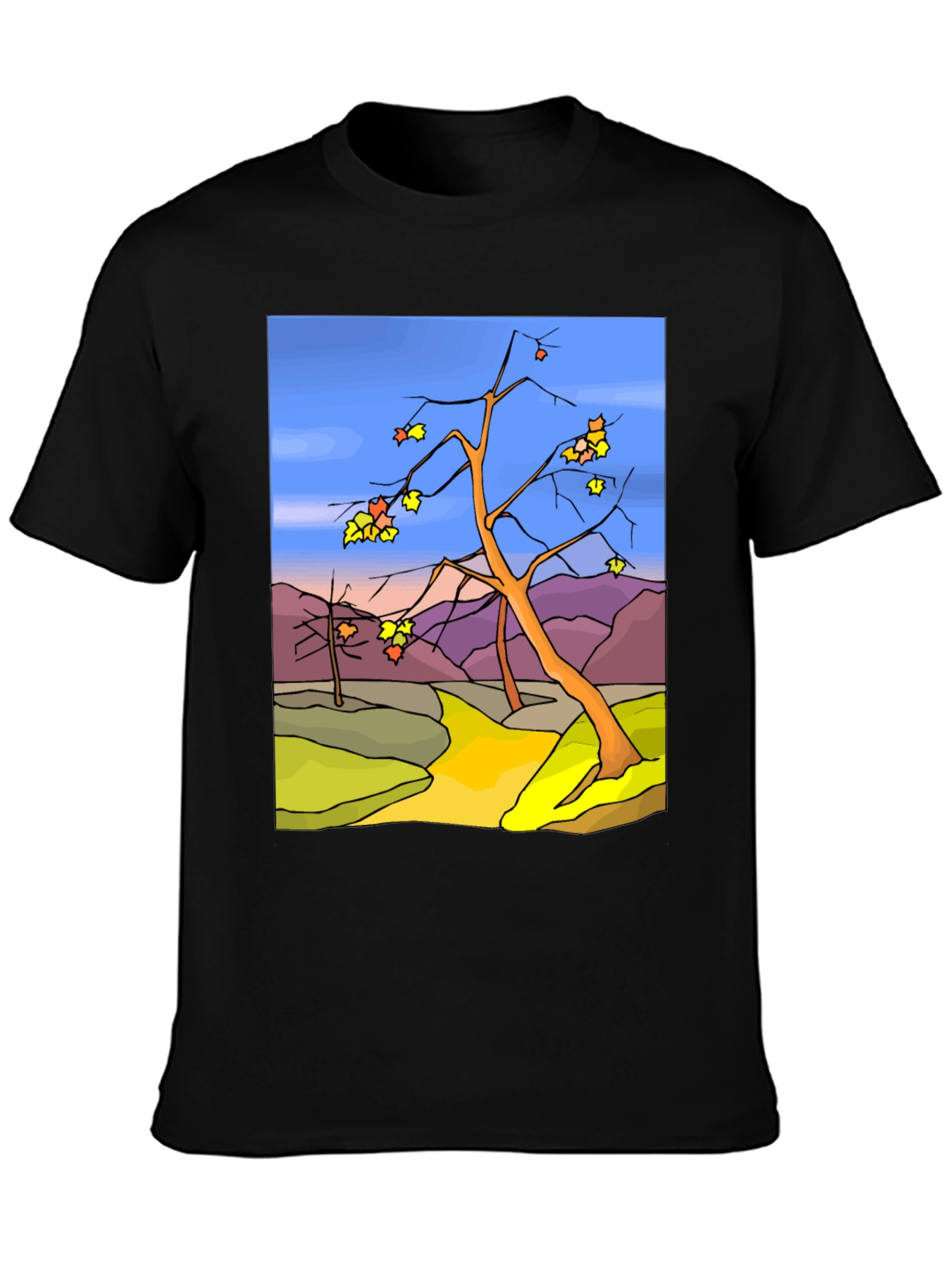 Autumn Landscape Graphic Tee - Black