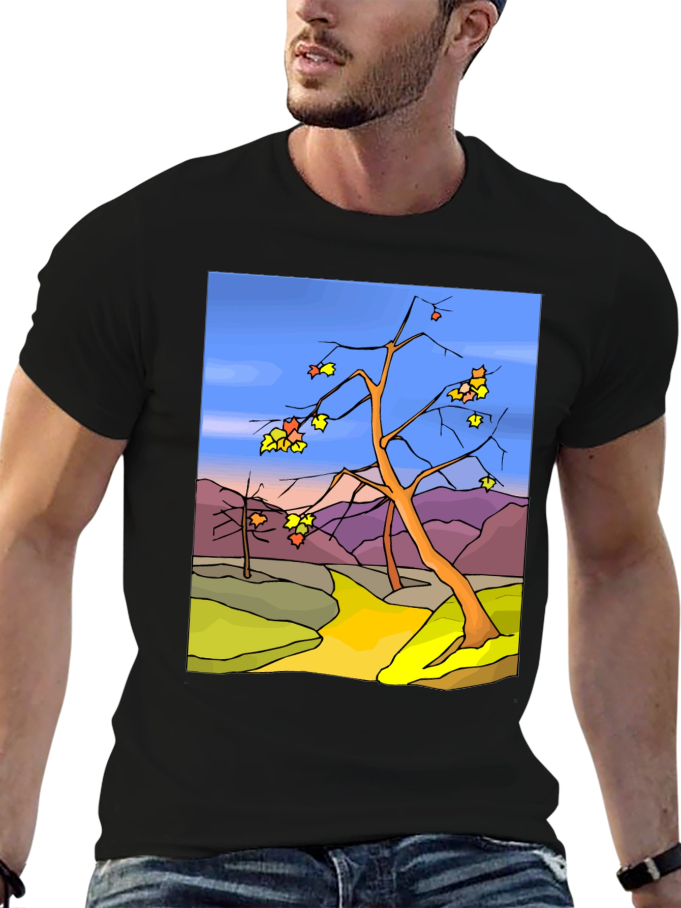 Autumn Landscape Graphic Tee - Black
