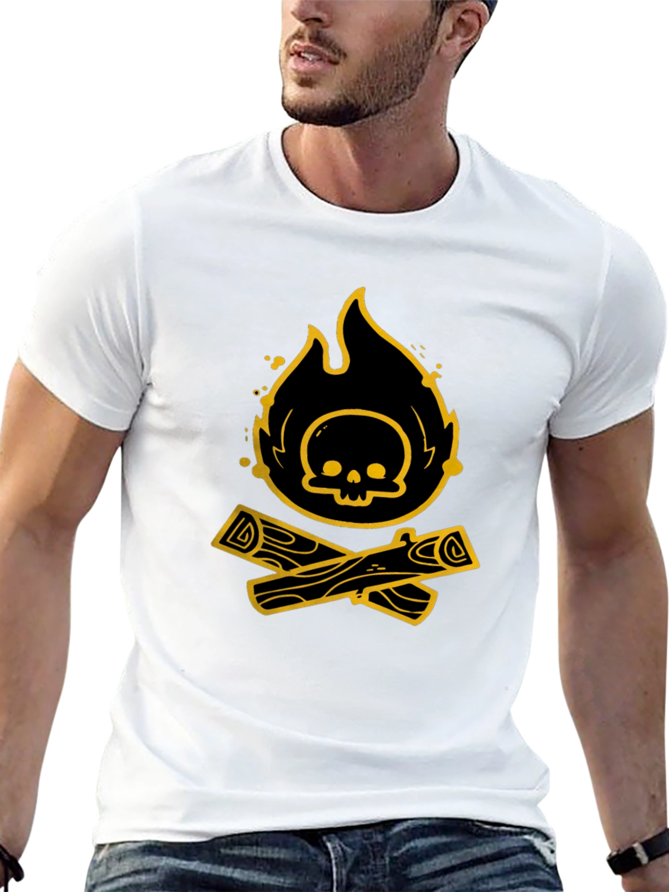 Skull Bonfire Graphic Tee - Black