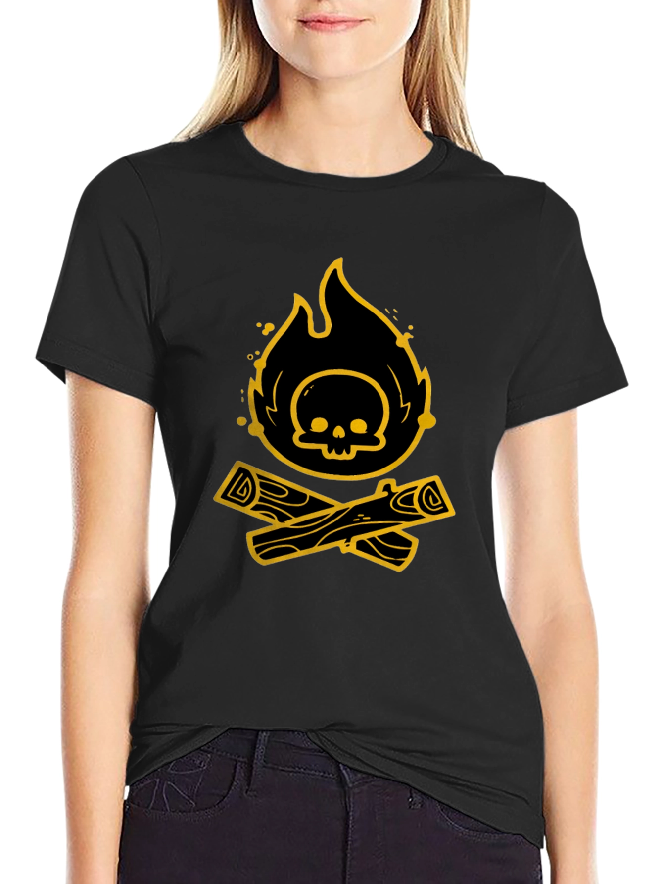 Skull Bonfire Graphic Tee - Black