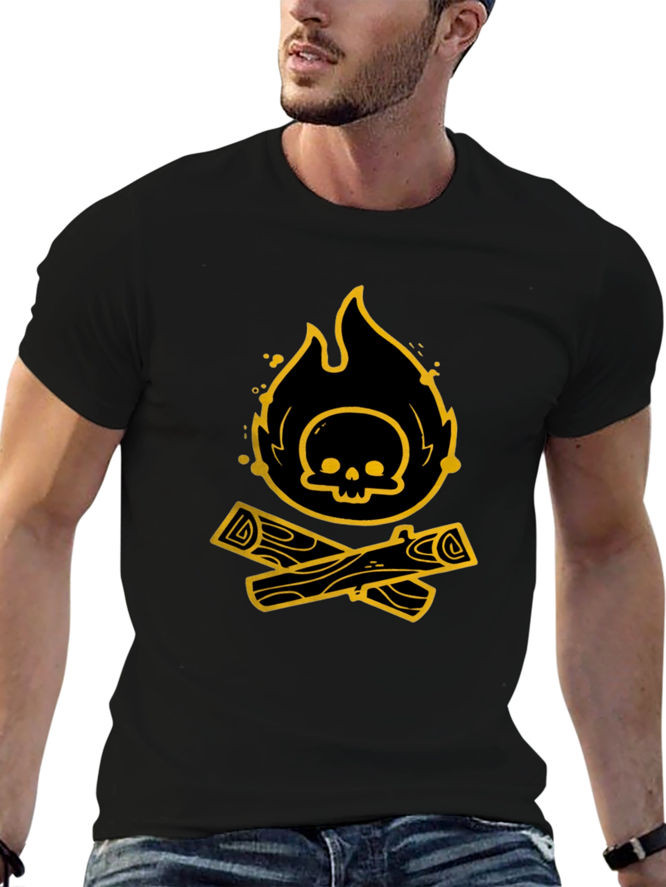 Skull Bonfire Graphic Tee - Black