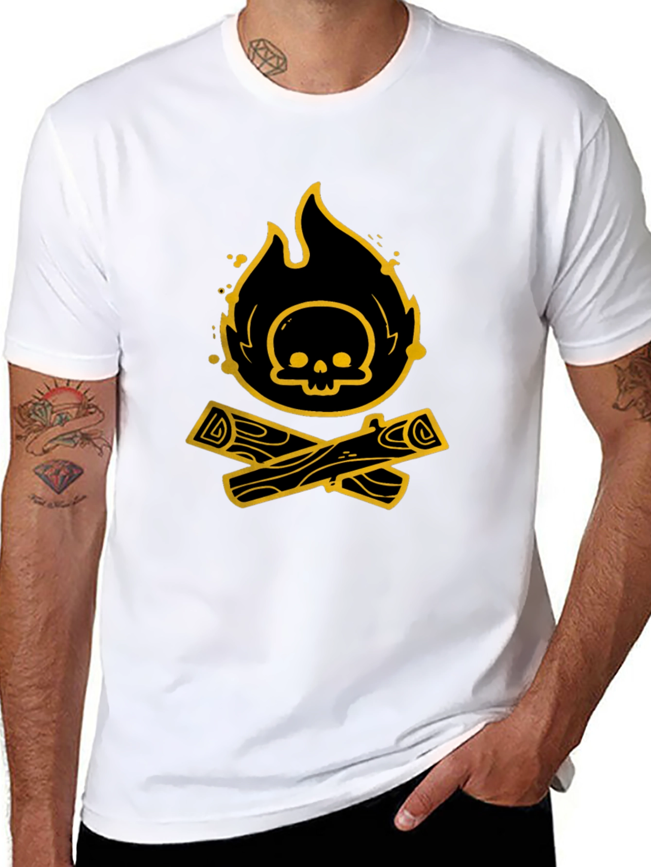 Skull Bonfire Graphic Tee - Black