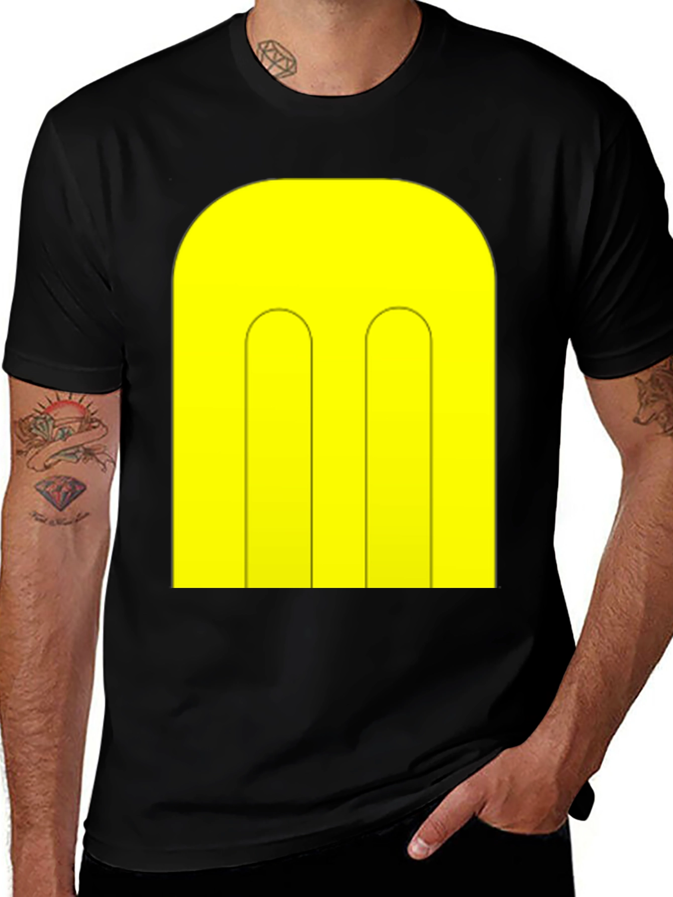 Abstract Yellow Pattern Black T-Shirt