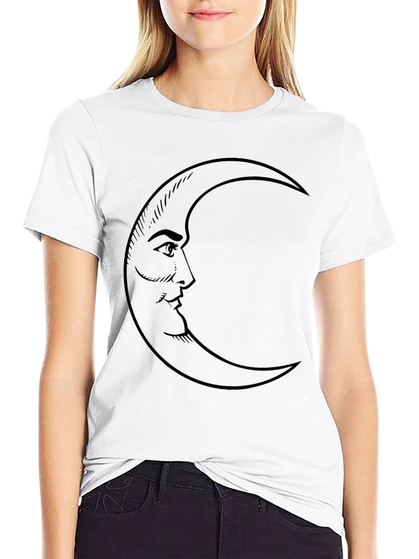 Moon Face Graphic Tee - Soft Black Cotton Blend