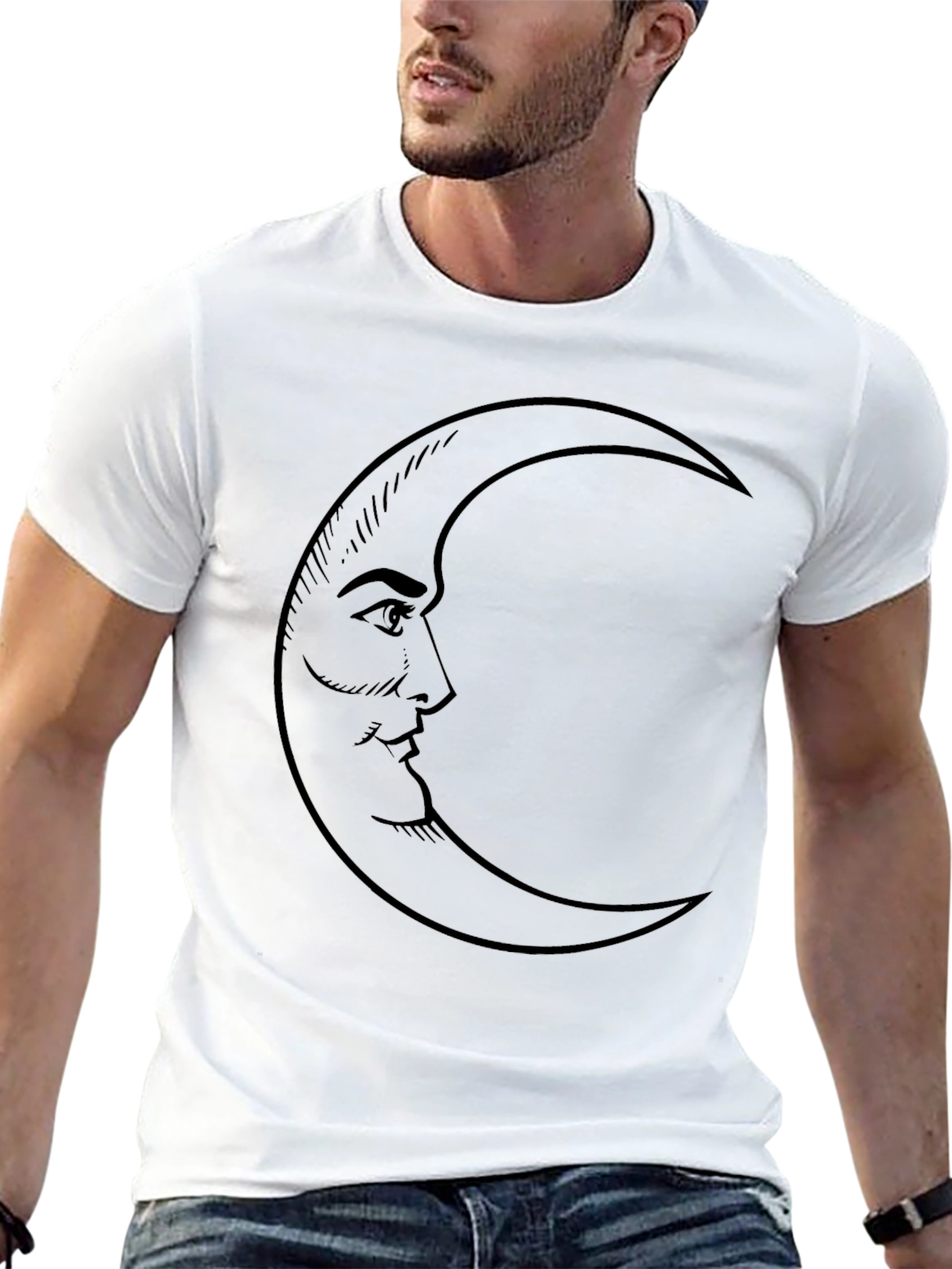 Moon Face Graphic Tee - Soft Black Cotton Blend