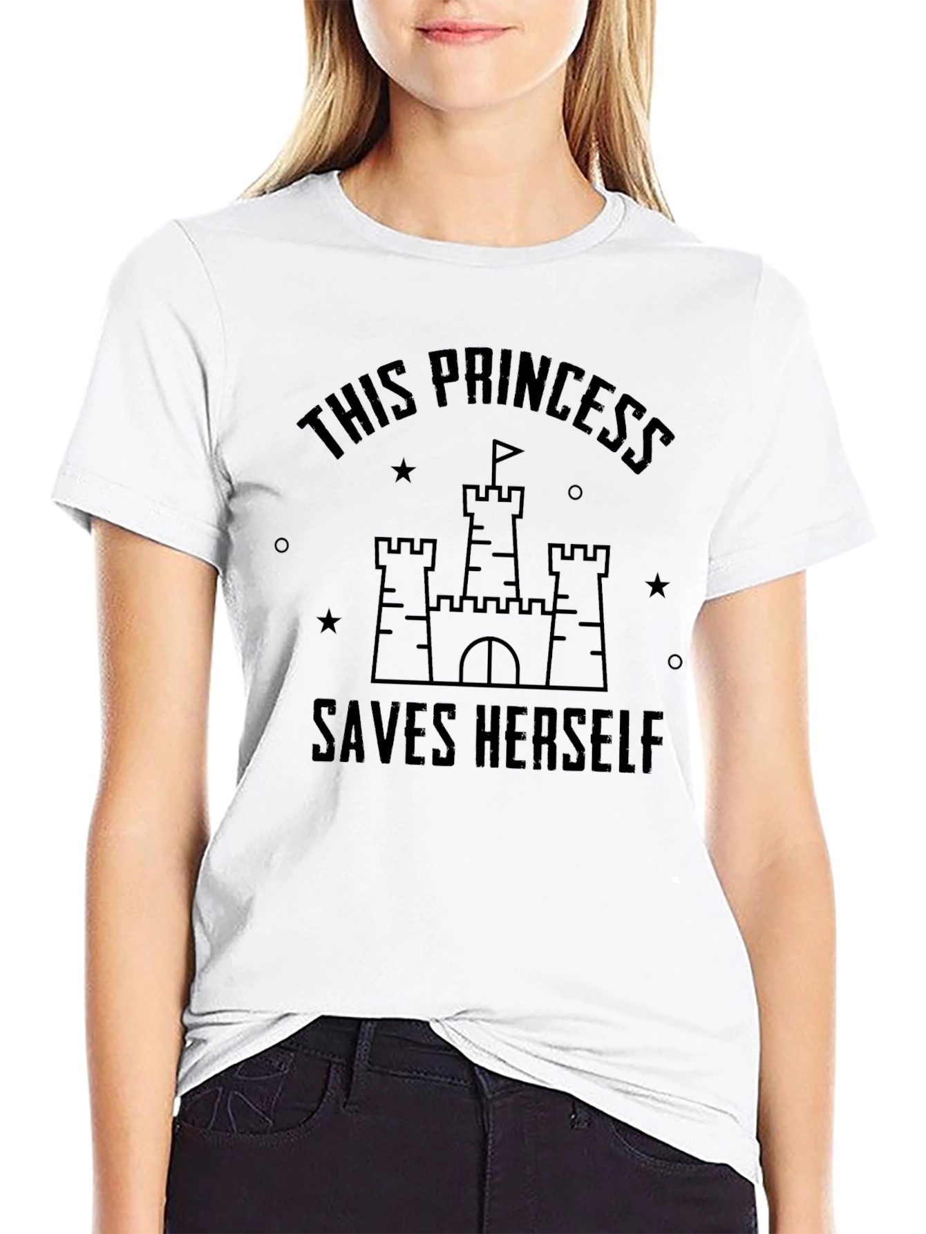 Princess Saves Herself Graphic Tee - Black