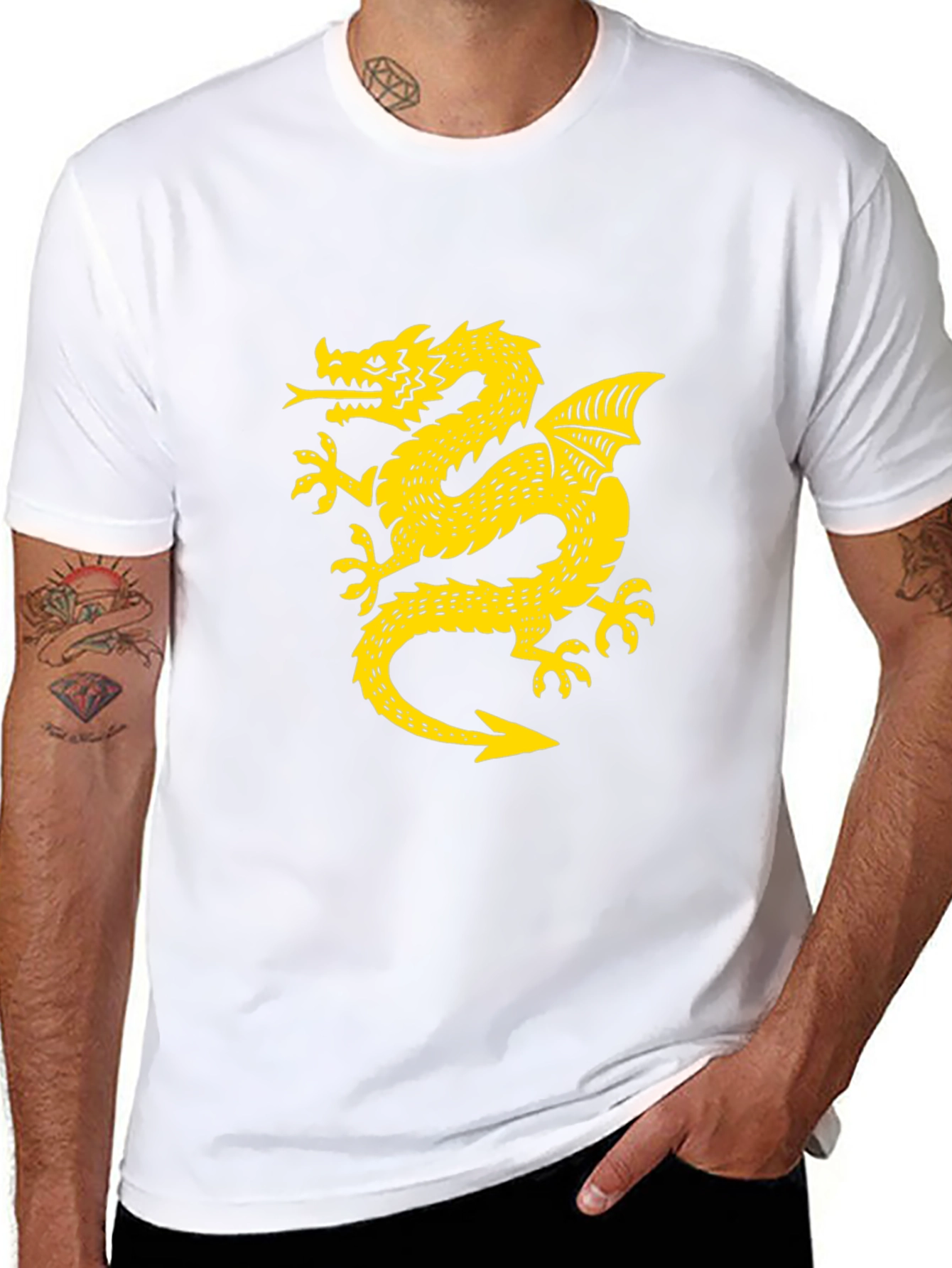 Black T-Shirt with Golden Dragon Graphic