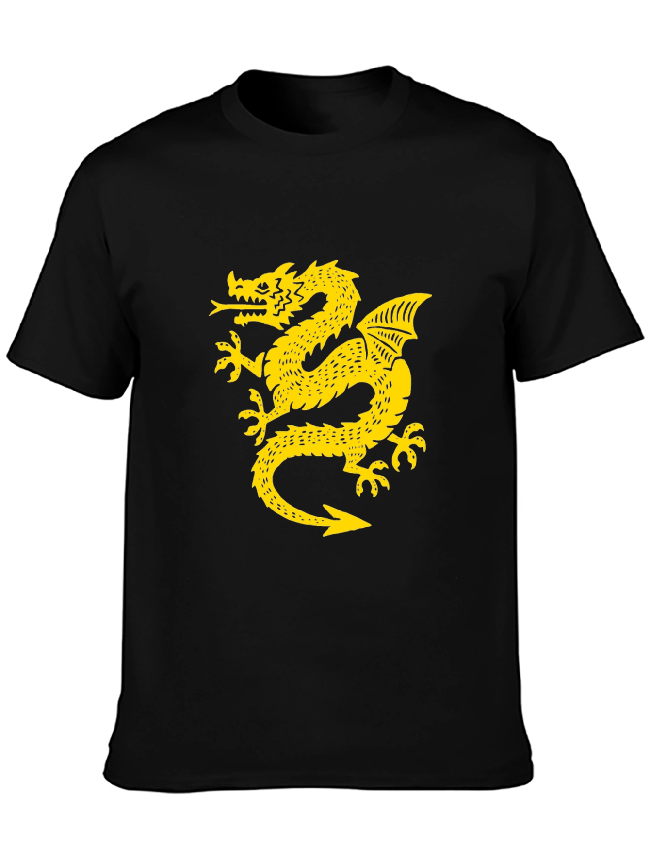 Black T-Shirt with Golden Dragon Graphic