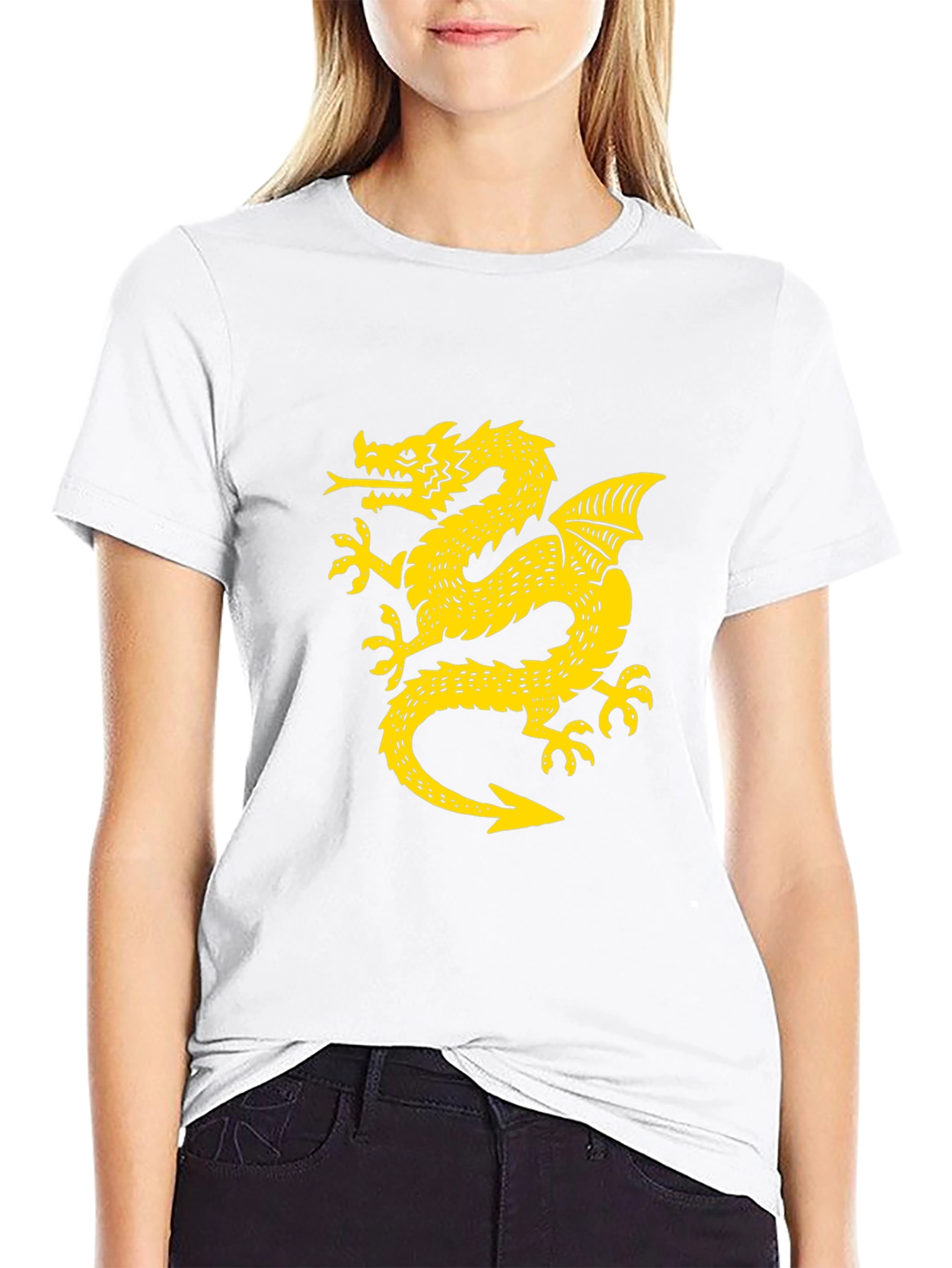 Black T-Shirt with Golden Dragon Graphic