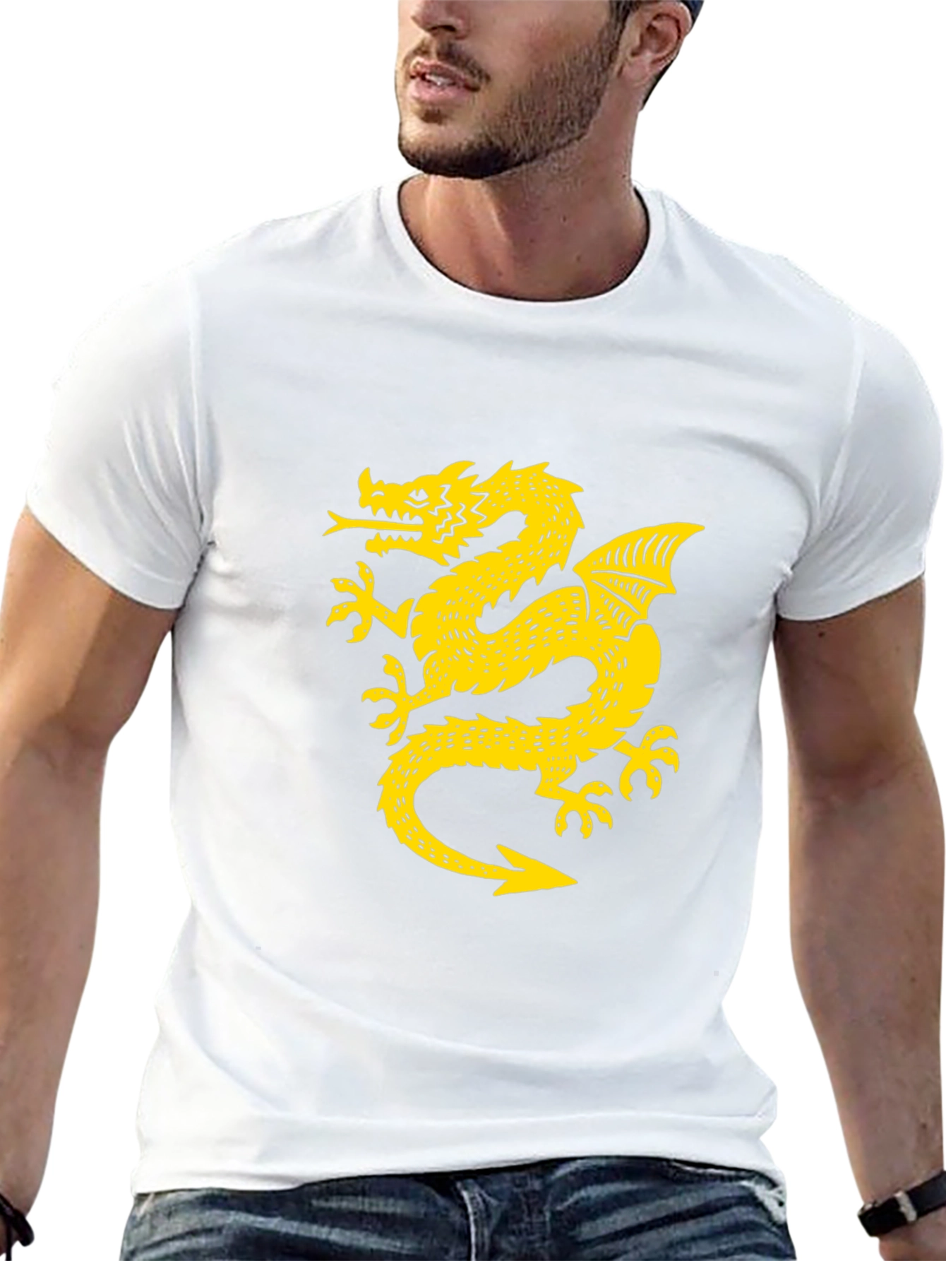Black T-Shirt with Golden Dragon Graphic