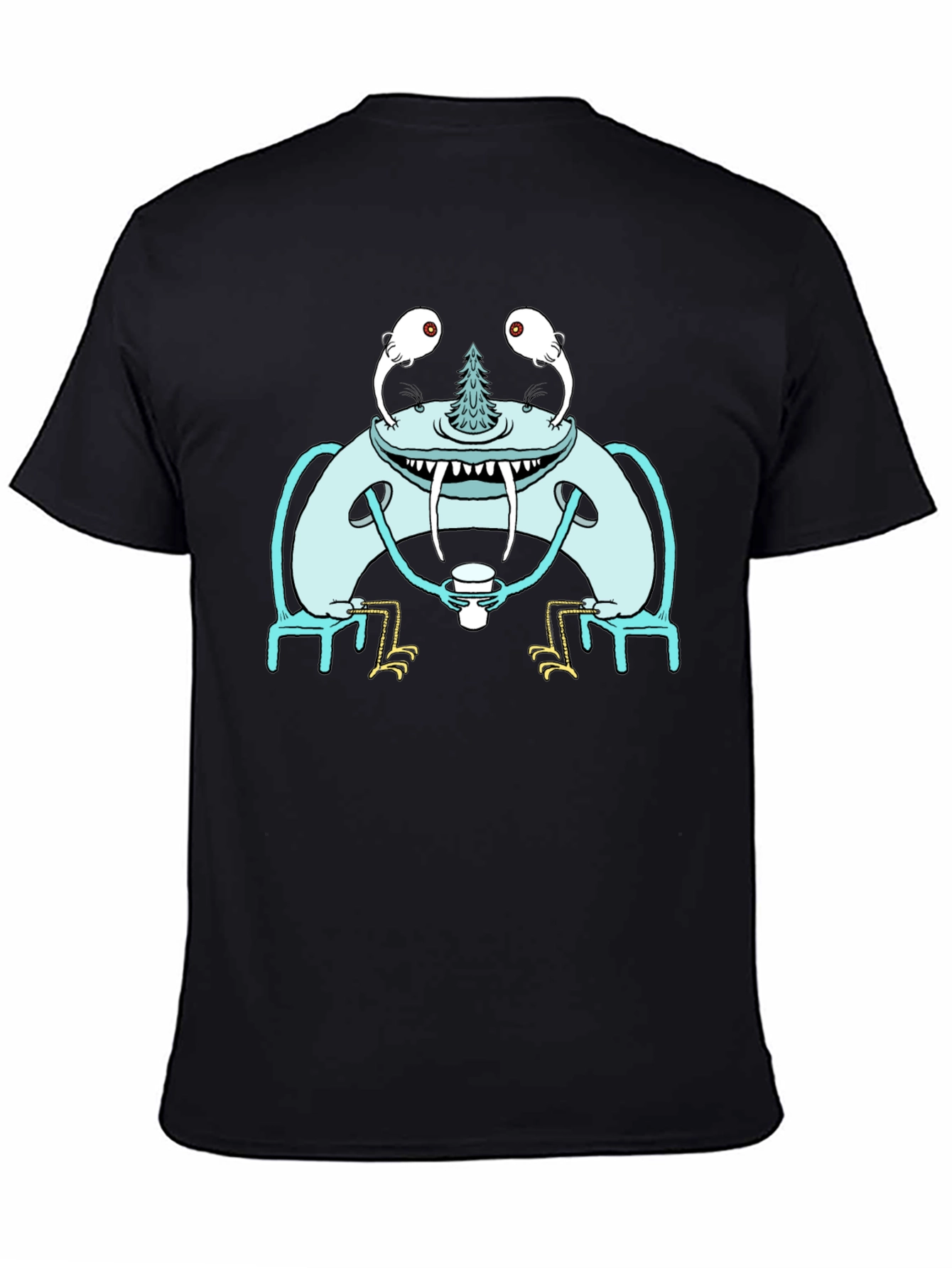 Monster Sipping Coffee Graphic Tee - Black