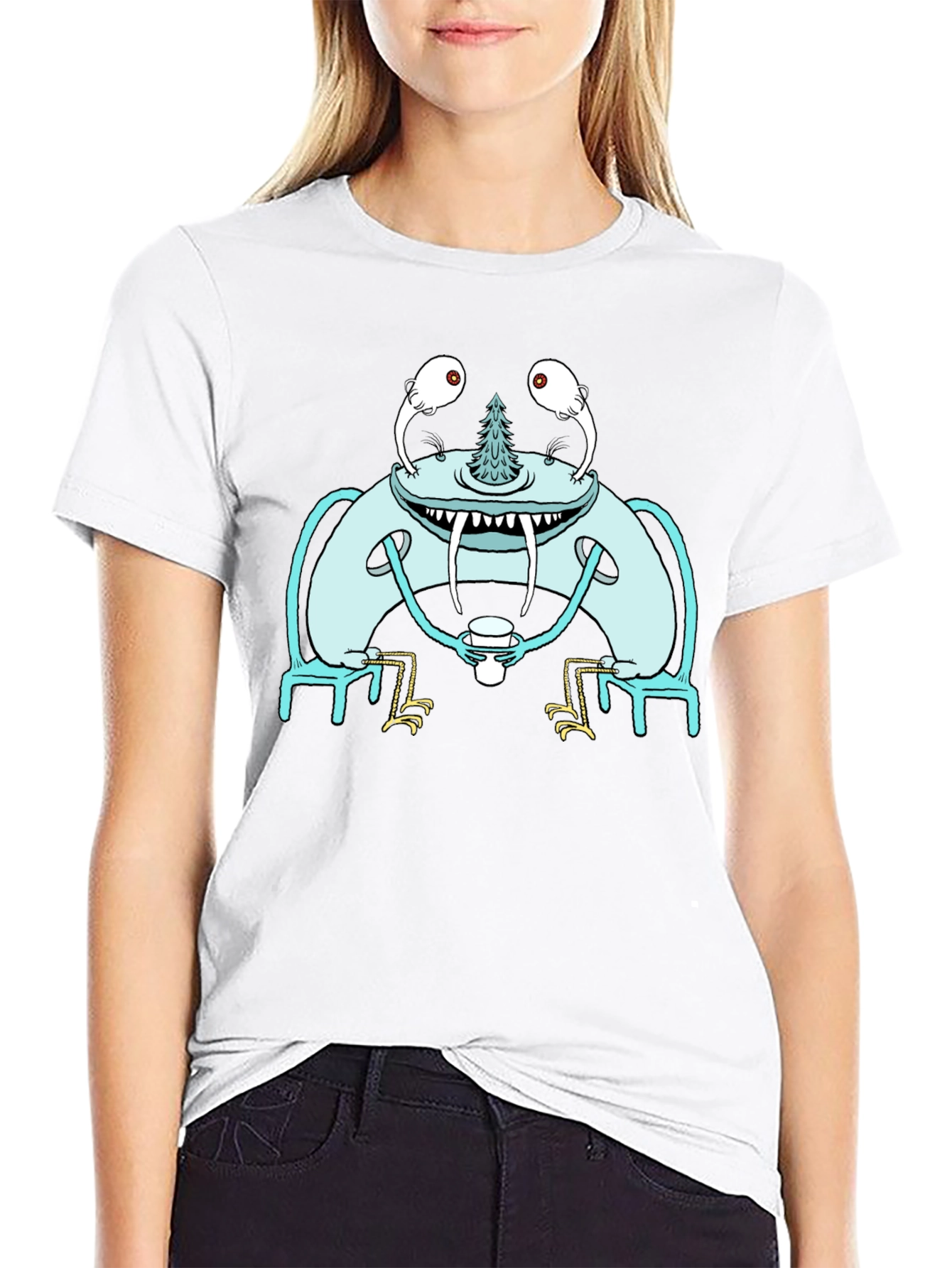 Monster Sipping Coffee Graphic Tee - Black