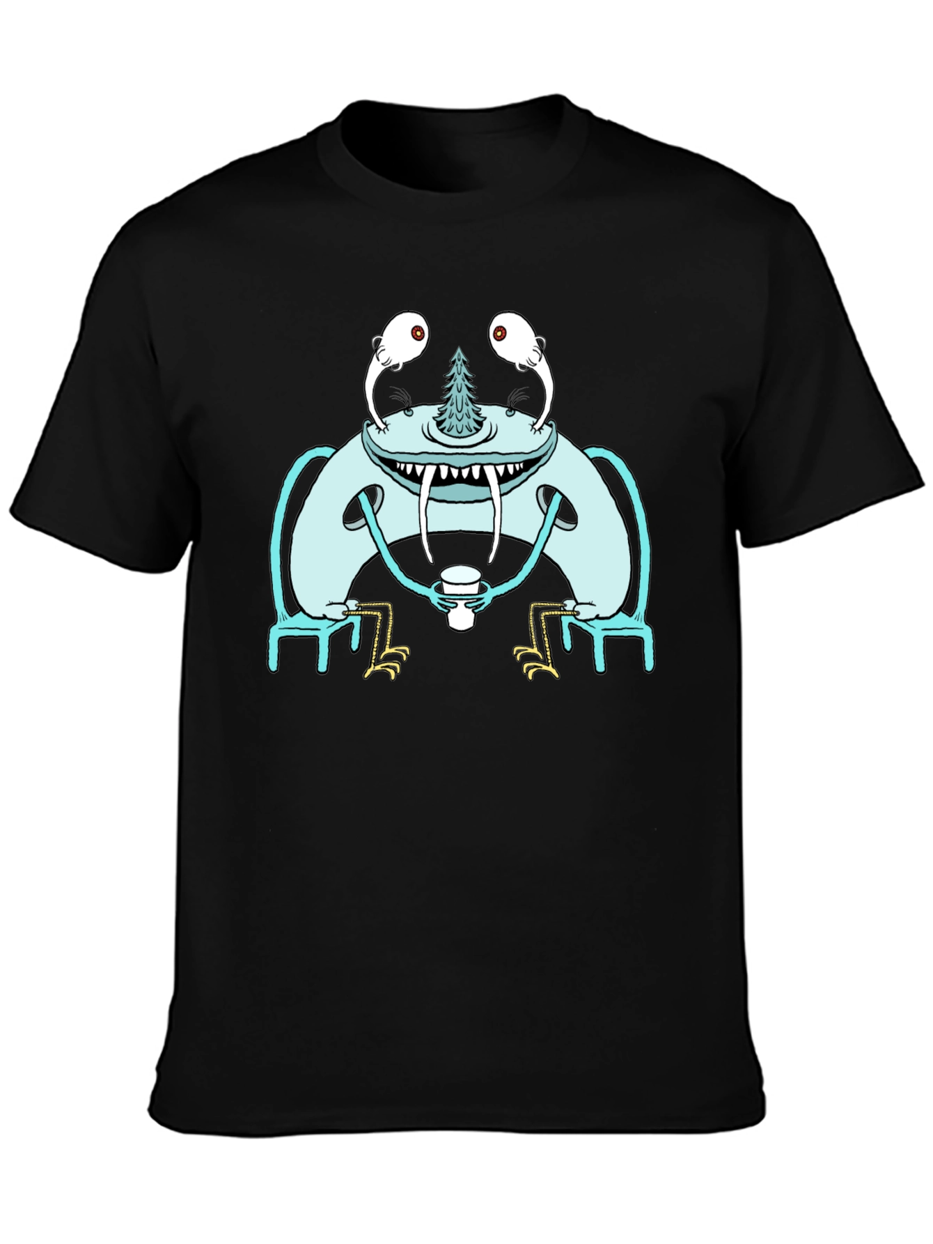 Monster Sipping Coffee Graphic Tee - Black