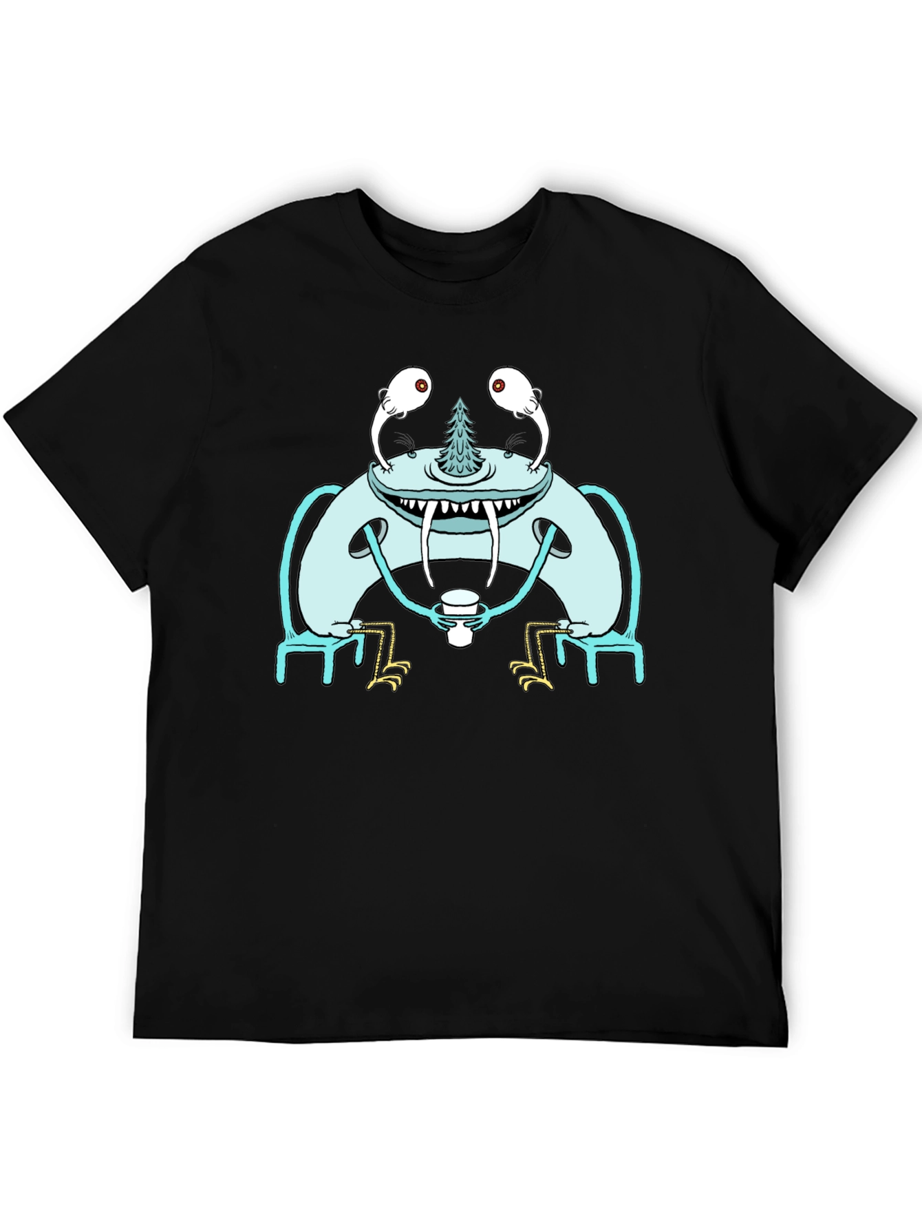 Monster Sipping Coffee Graphic Tee - Black