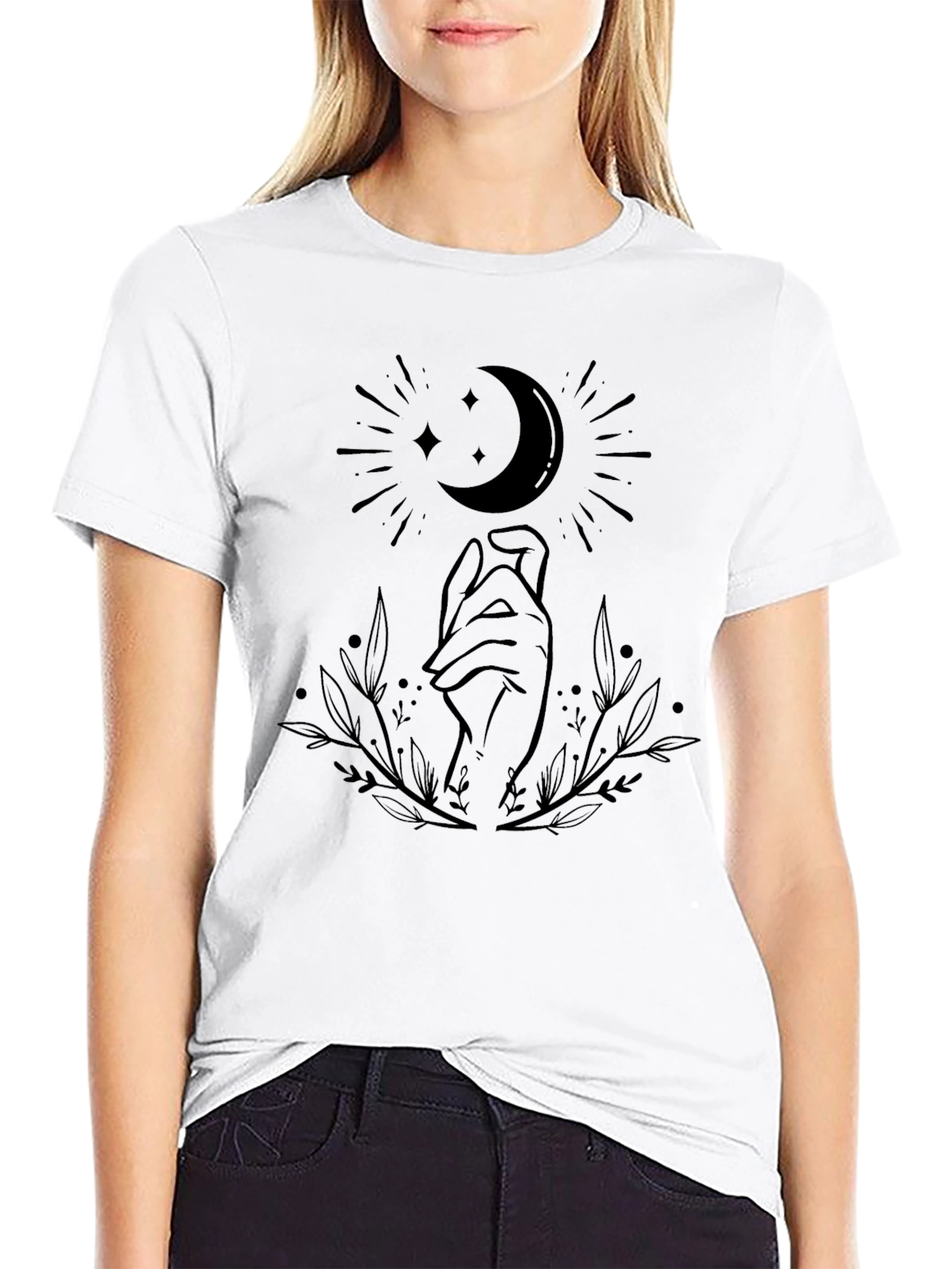 Mystic Moon Hand Graphic Tee - Black Unisex T-Shirt