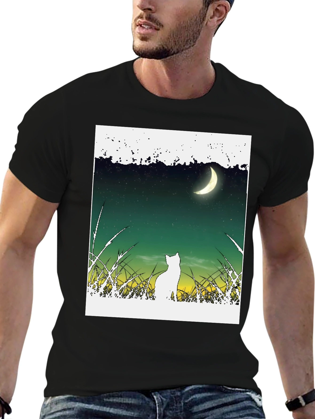 Cat Moon T-Shirt - Unique Graphic Tee
