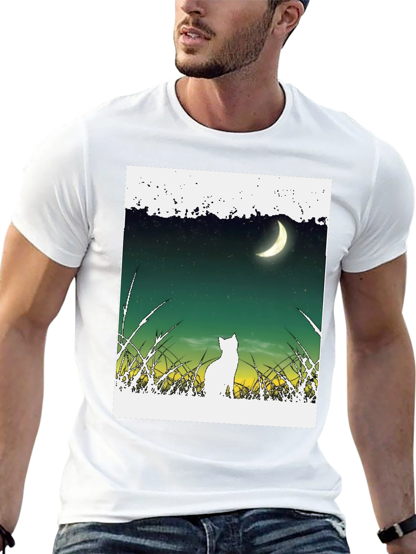 Cat Moon T-Shirt - Unique Graphic Tee