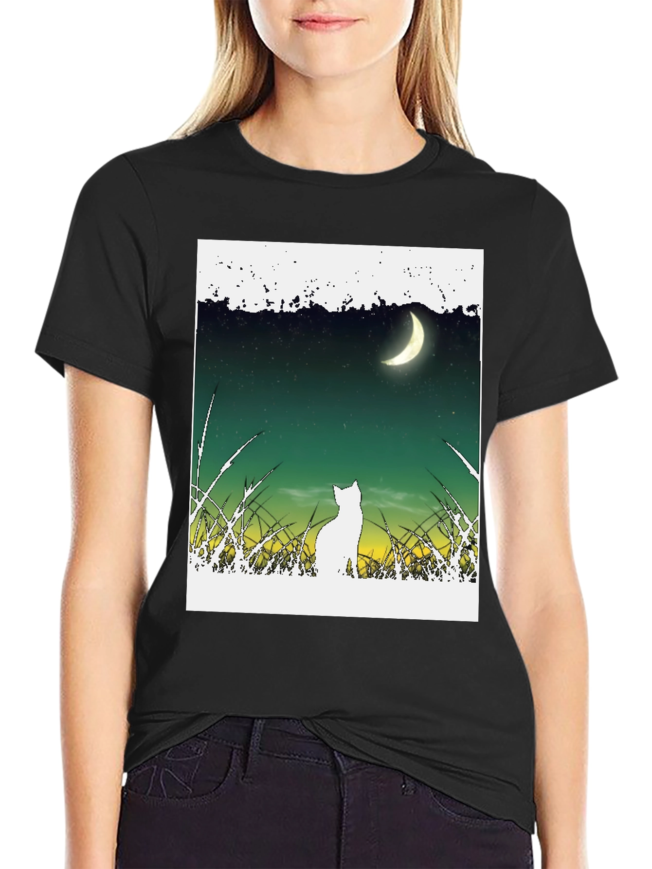 Cat Moon T-Shirt - Unique Graphic Tee